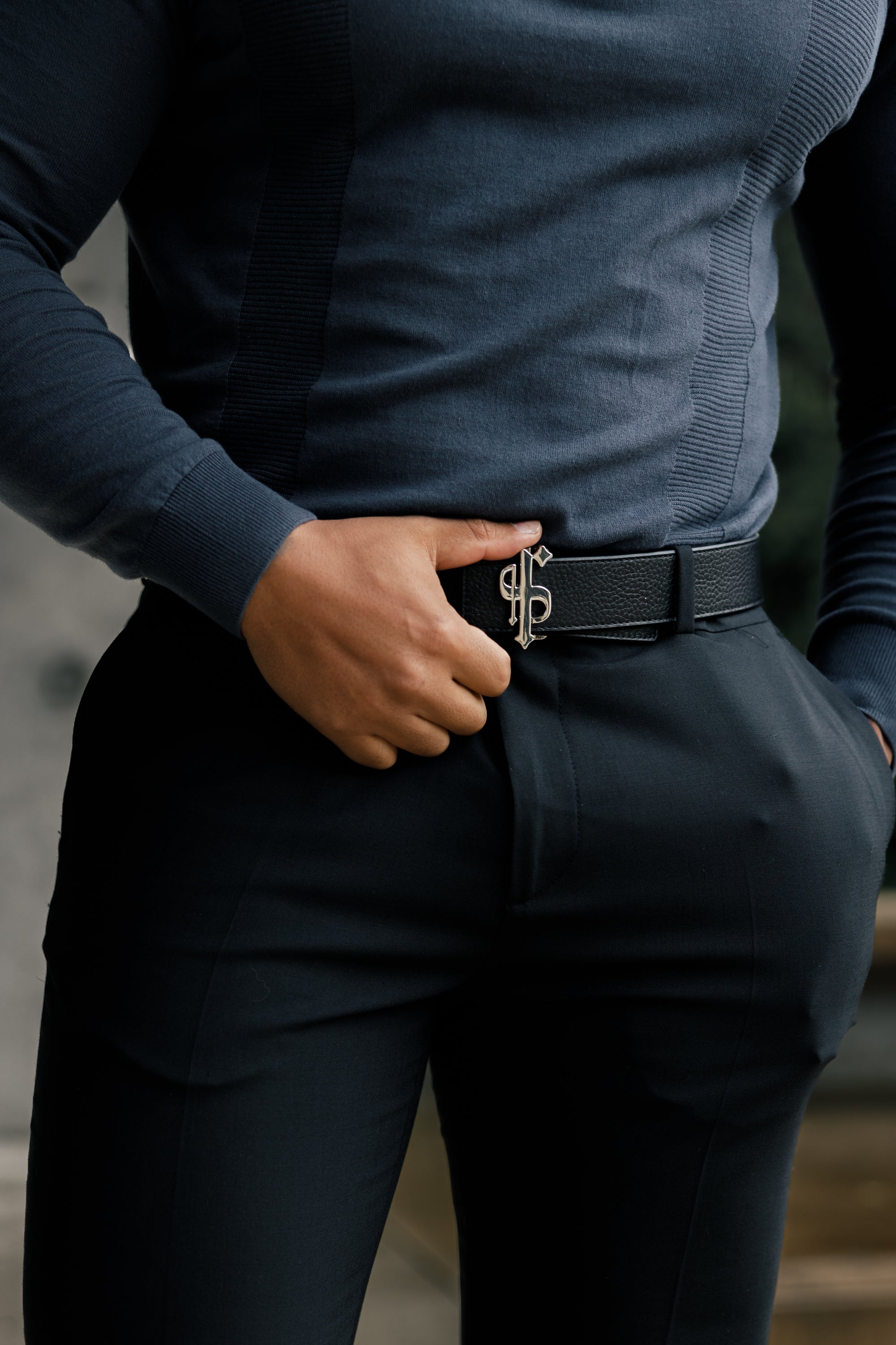 Classic Gunmetal and Silver Zip Knitted Polo Shirt Long Sleeve - FSN128