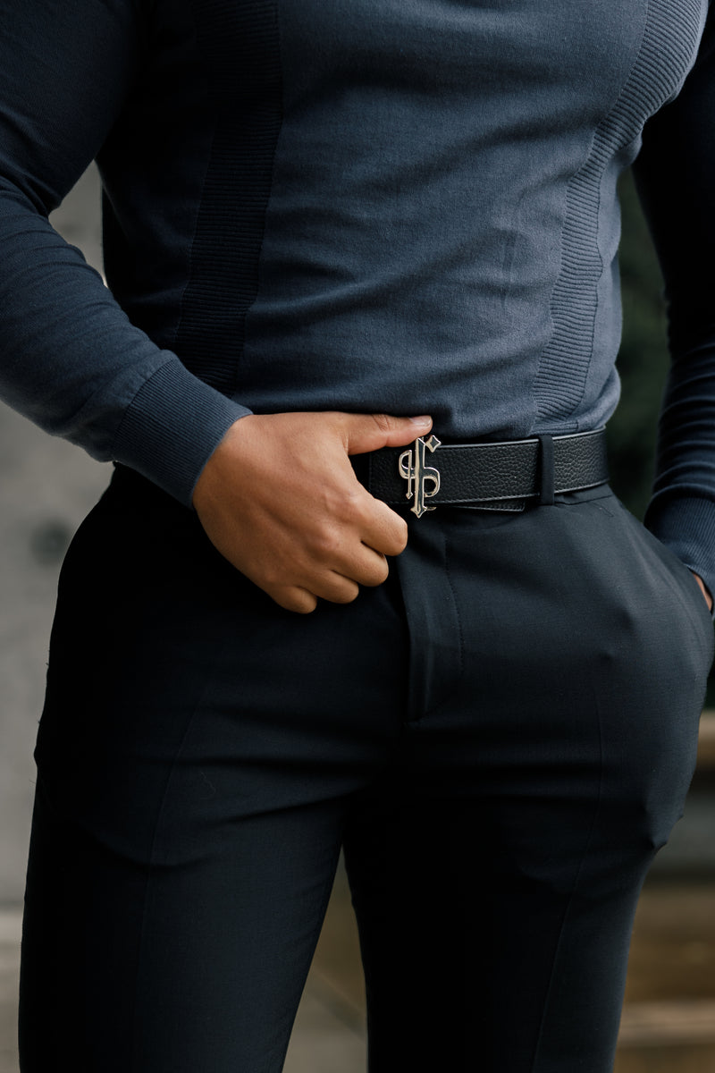 Father Sons Classic Gunmetal and Silver Zip Knitted Polo Shirt Long Sleeve - FSN128