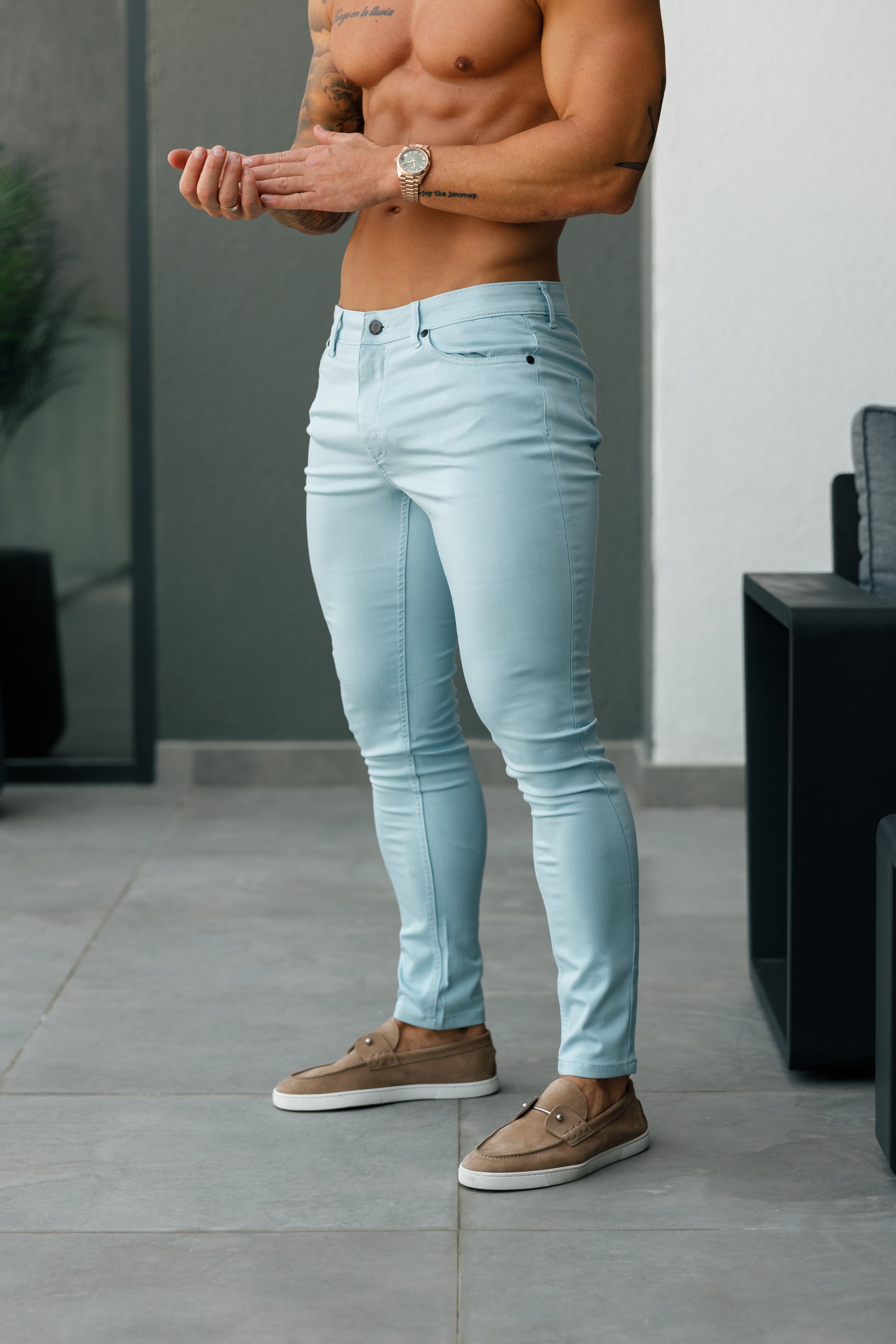 FS Slim Stretch Pale Blue Sateen Pants - FSH1147