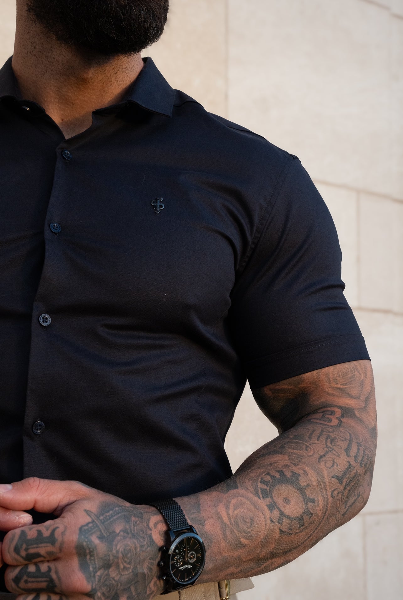 Super Slim Stretch Navy Side Panel Shirt SS - FS1139