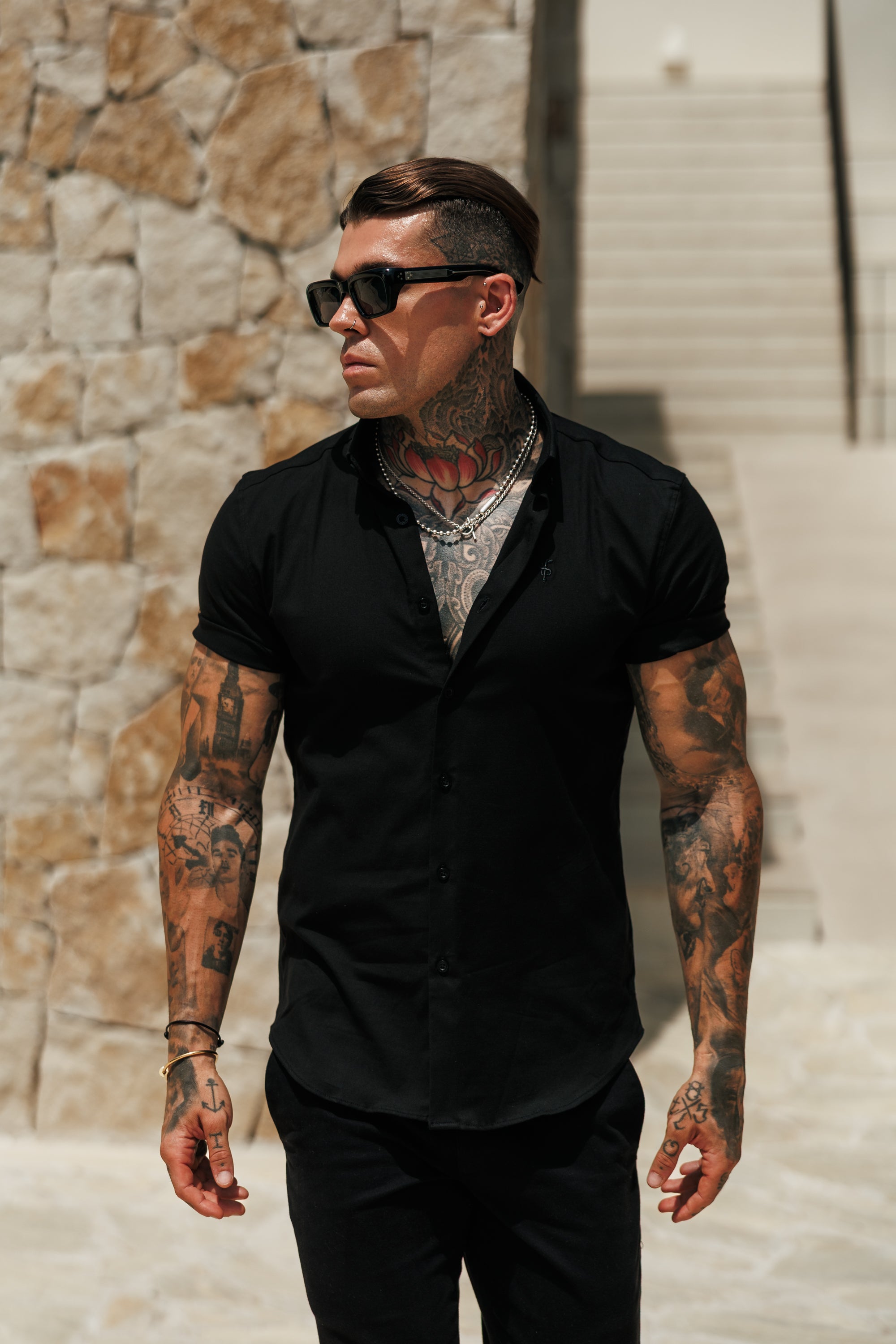 Classic Stretch Oxford Short Sleeve Black - FS1013