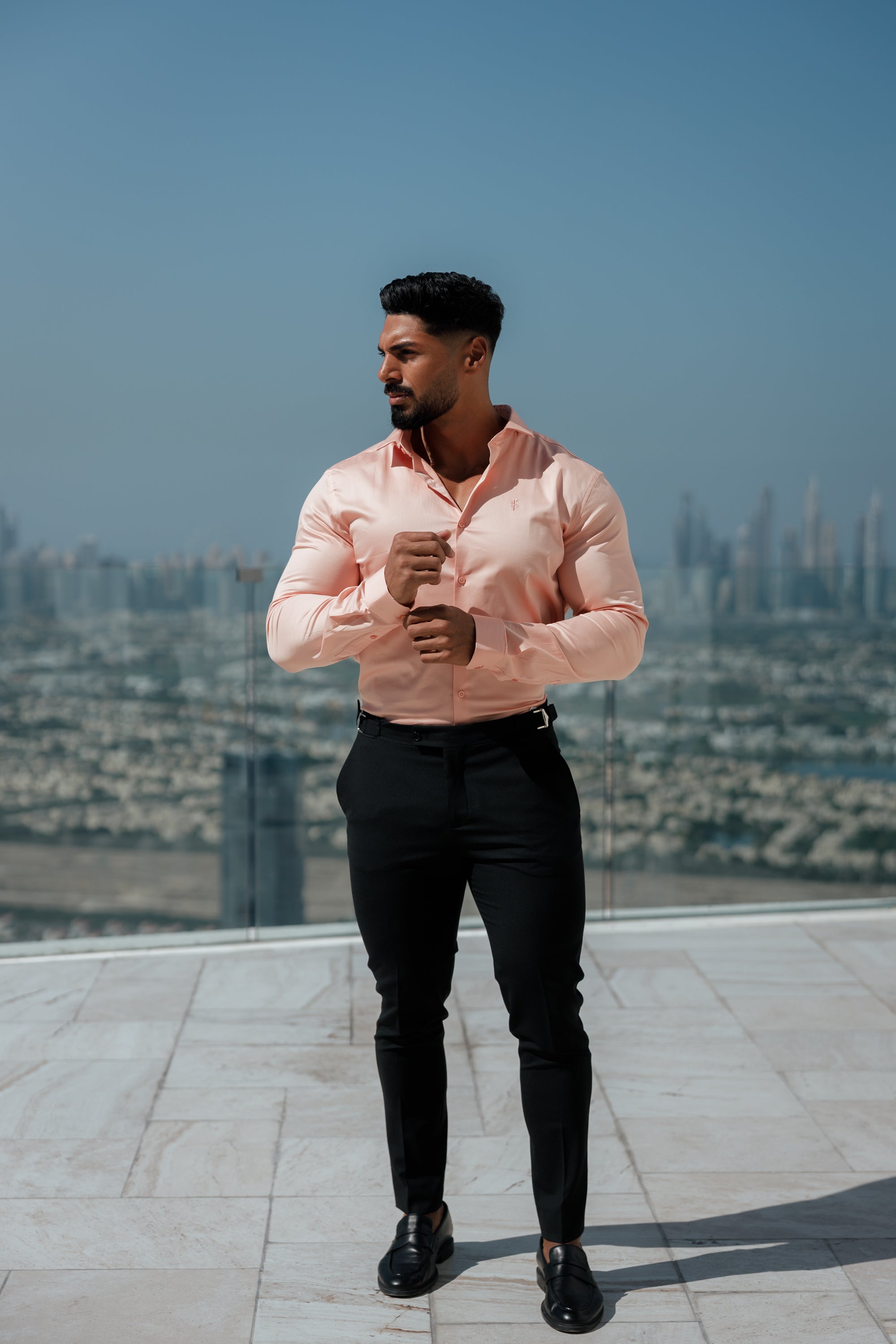 Father Sons Slim Formal Black Stretch Pants With Silver Waist Adjusters - FST013