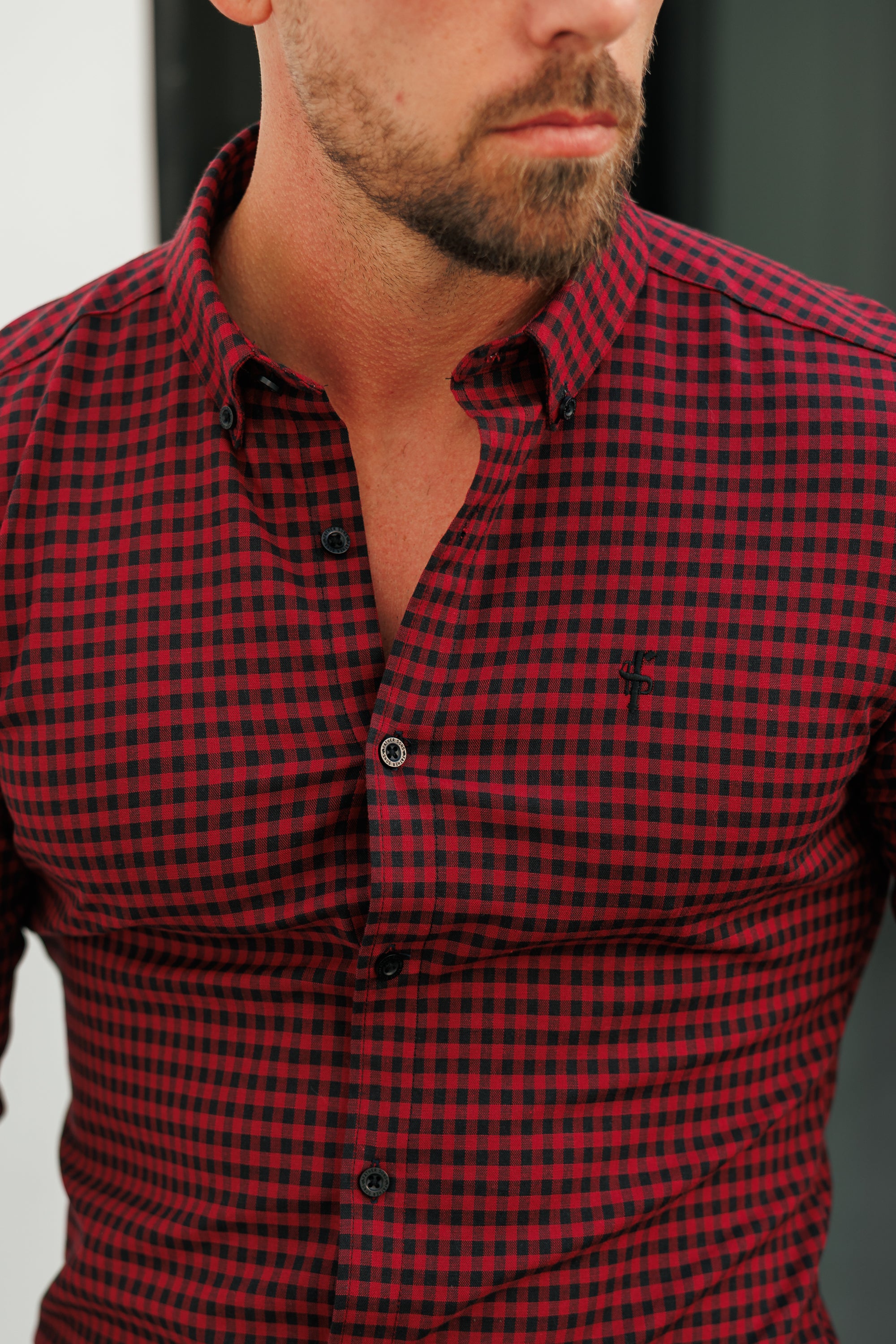 Super Slim Ultra Stretch Red & Black Check - FS473