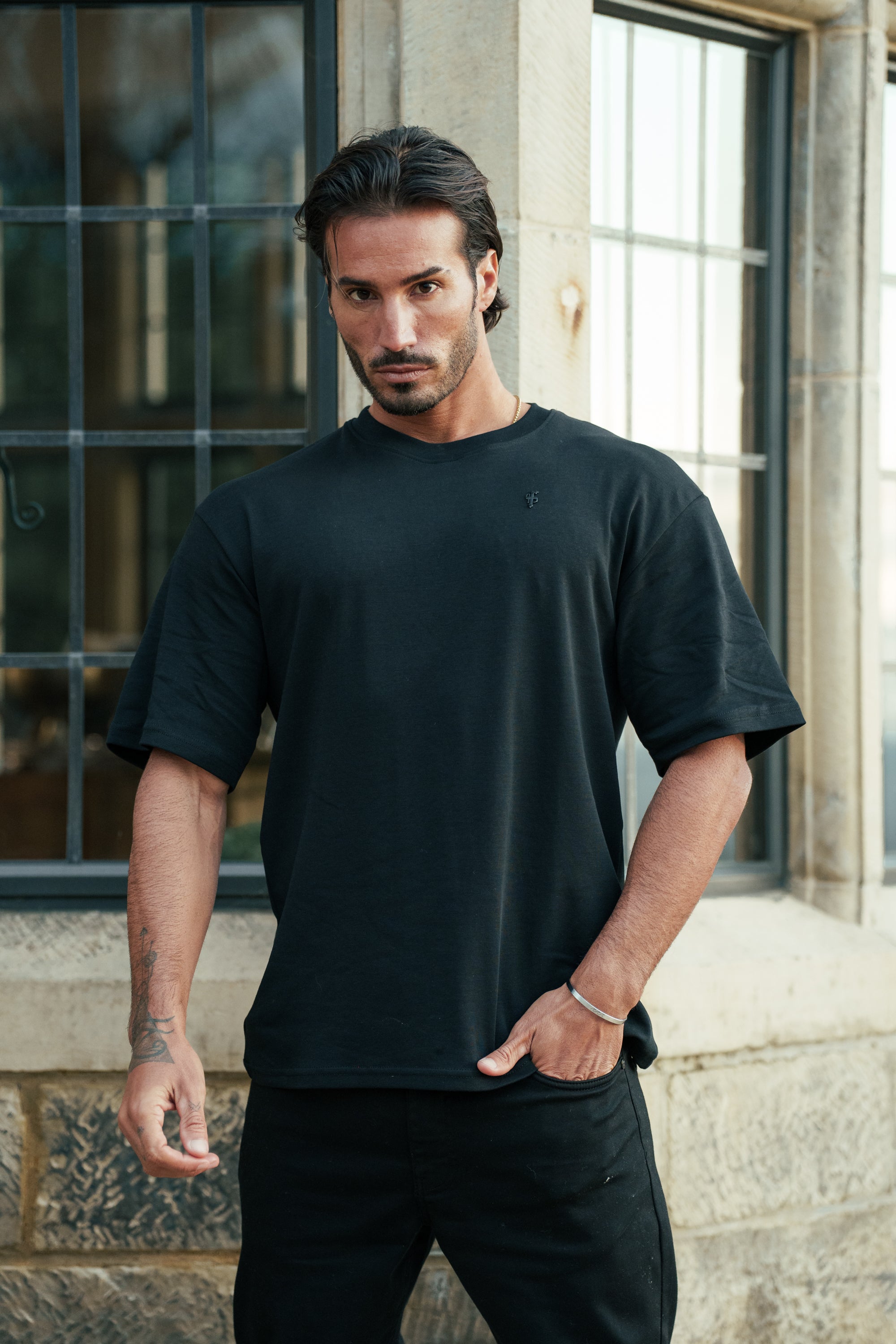 Black / Black Oversized Crew T Shirt - FSH1418