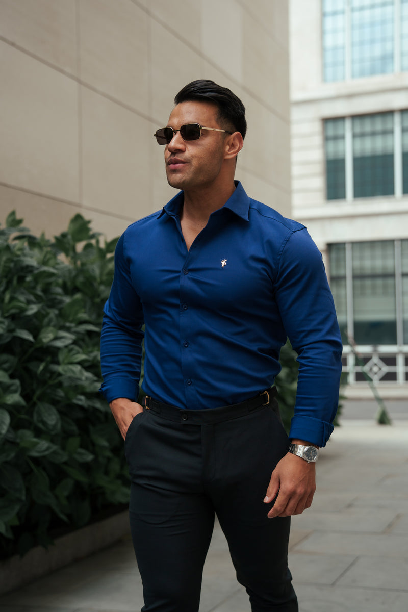 Father Sons Super Slim Stretch Navy Denim Long Sleeve with Cutaway Collar - FS1149