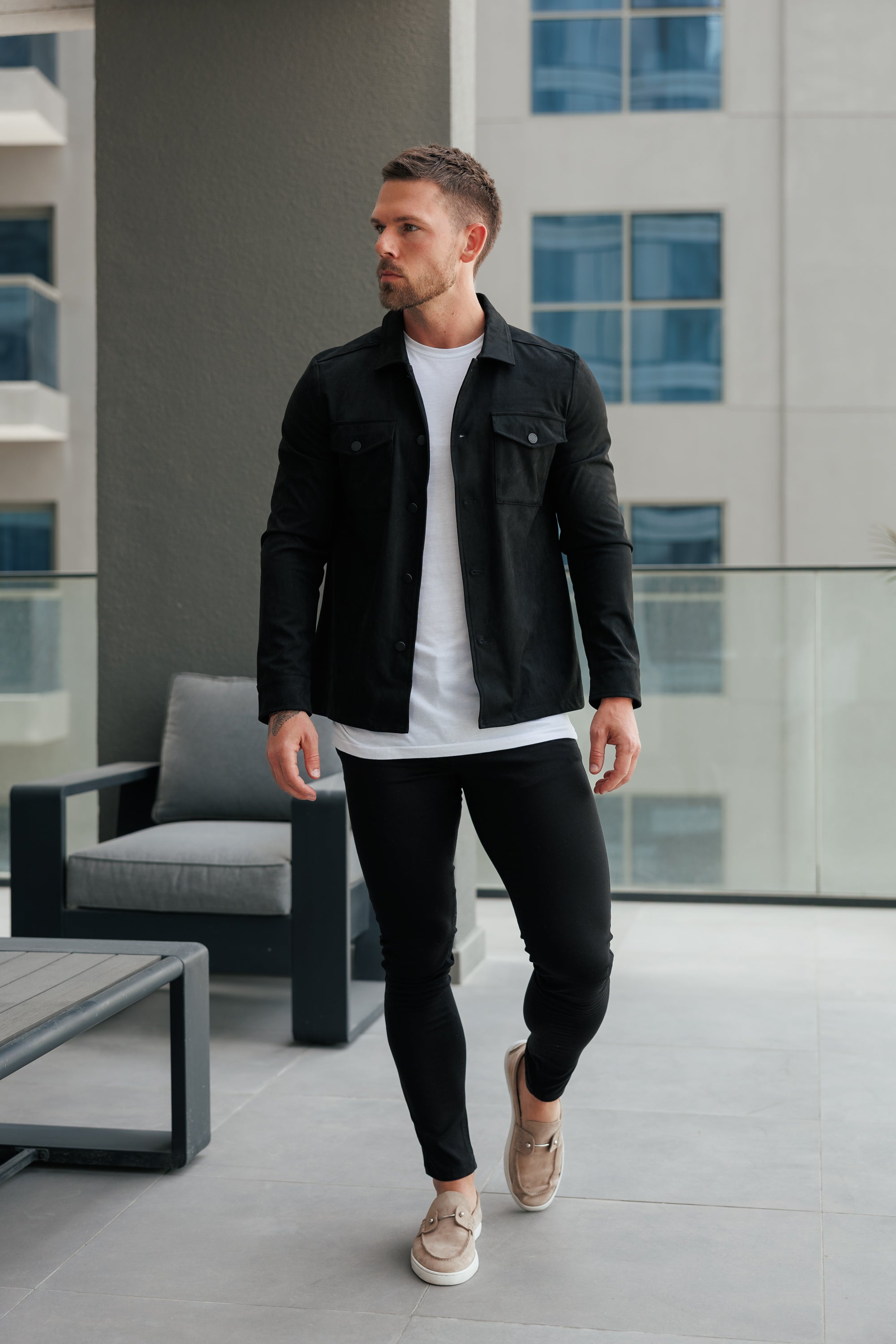 Suede Feel Button Up Jacket Black - FSN218