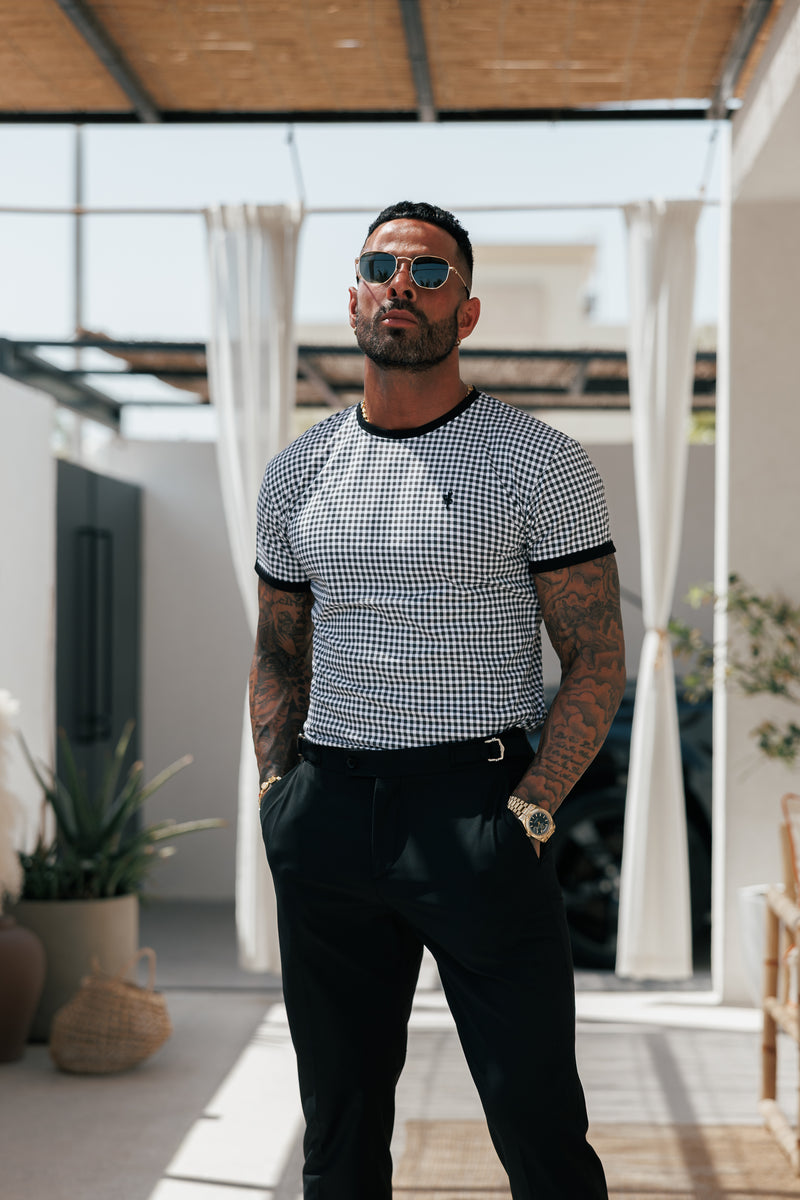 Father Sons Printed Black / White Check Fitted T Shirt - FSH1238 (PRE ORDER 16TH MAY)