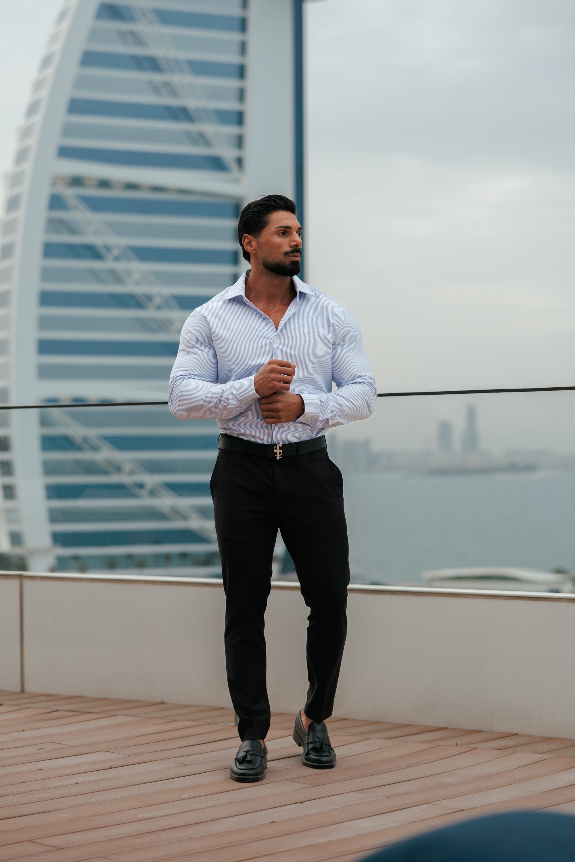 Classic Oxford Long Sleeve White / Blue Stripe with Cutaway Collar - FS1174