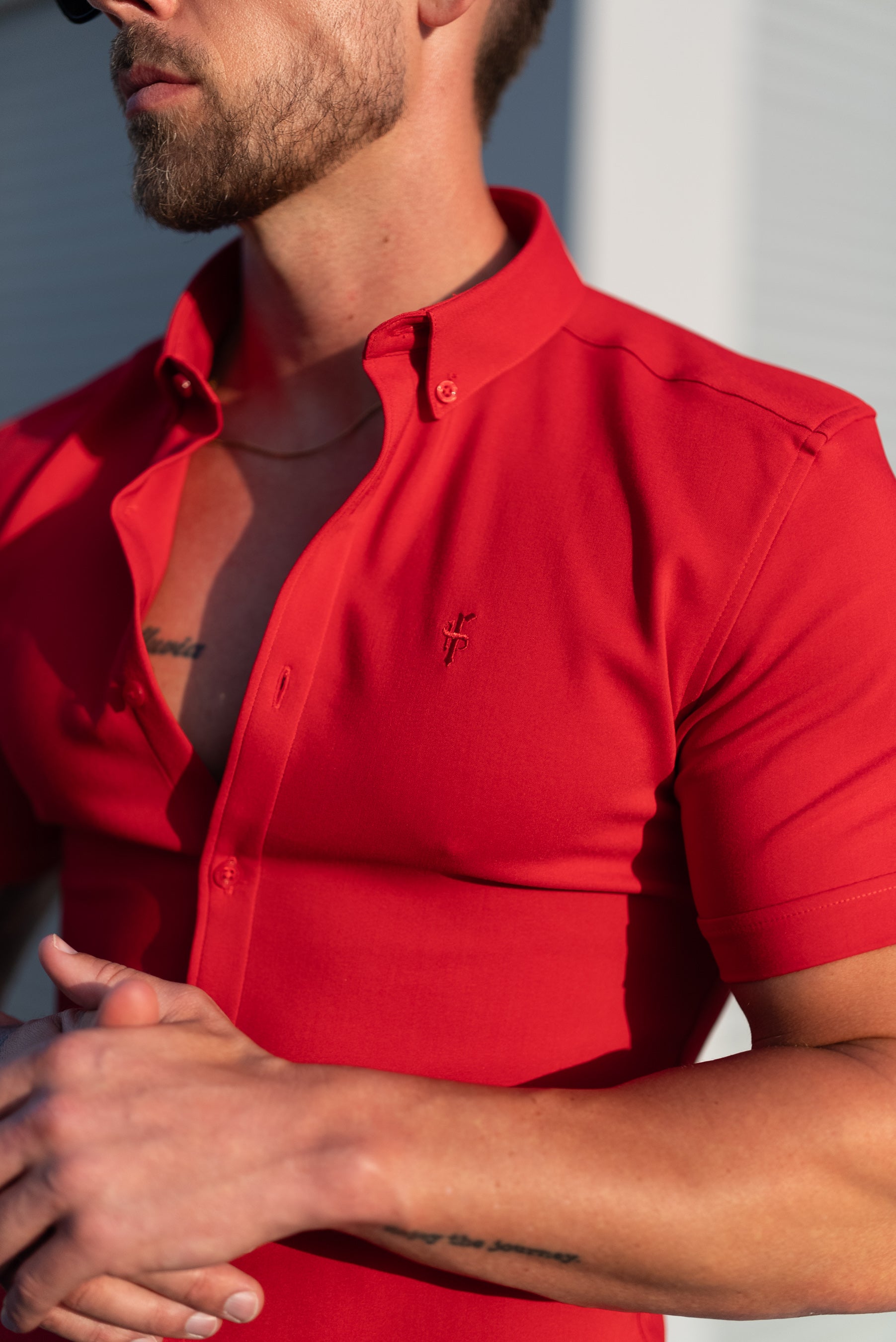 Super Slim SS Postbox Red Scuba with Button Down Collar - FS1189