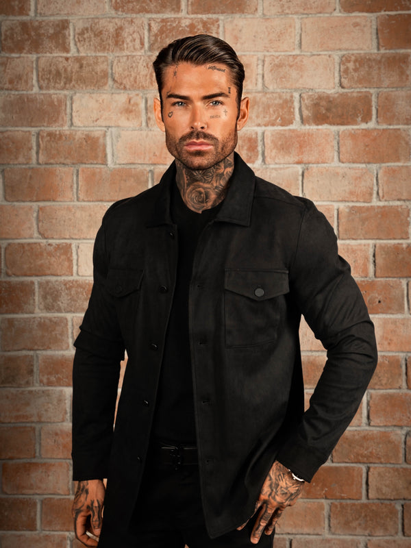 FS Suede Feel Button Up Jacket Black - FSN218