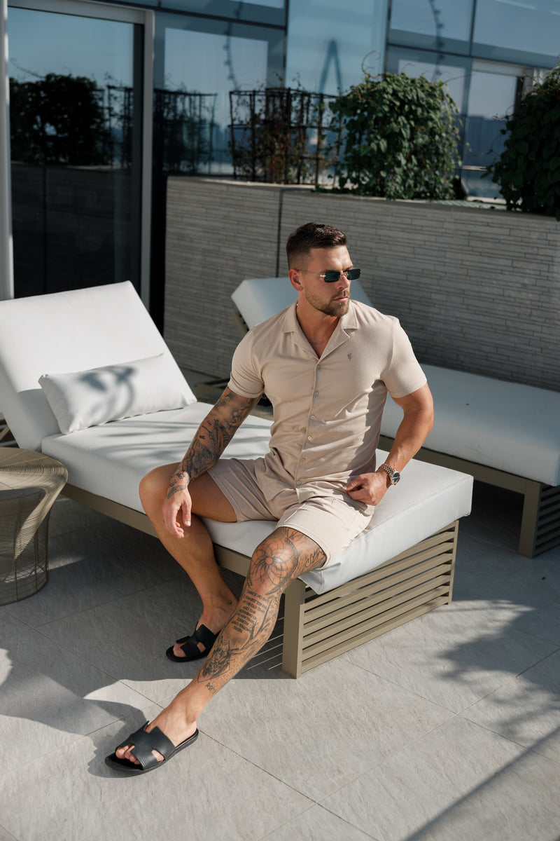 Father Sons Stretch Beige / Gold Pique Revere Shirt Short Sleeve - FSH1075