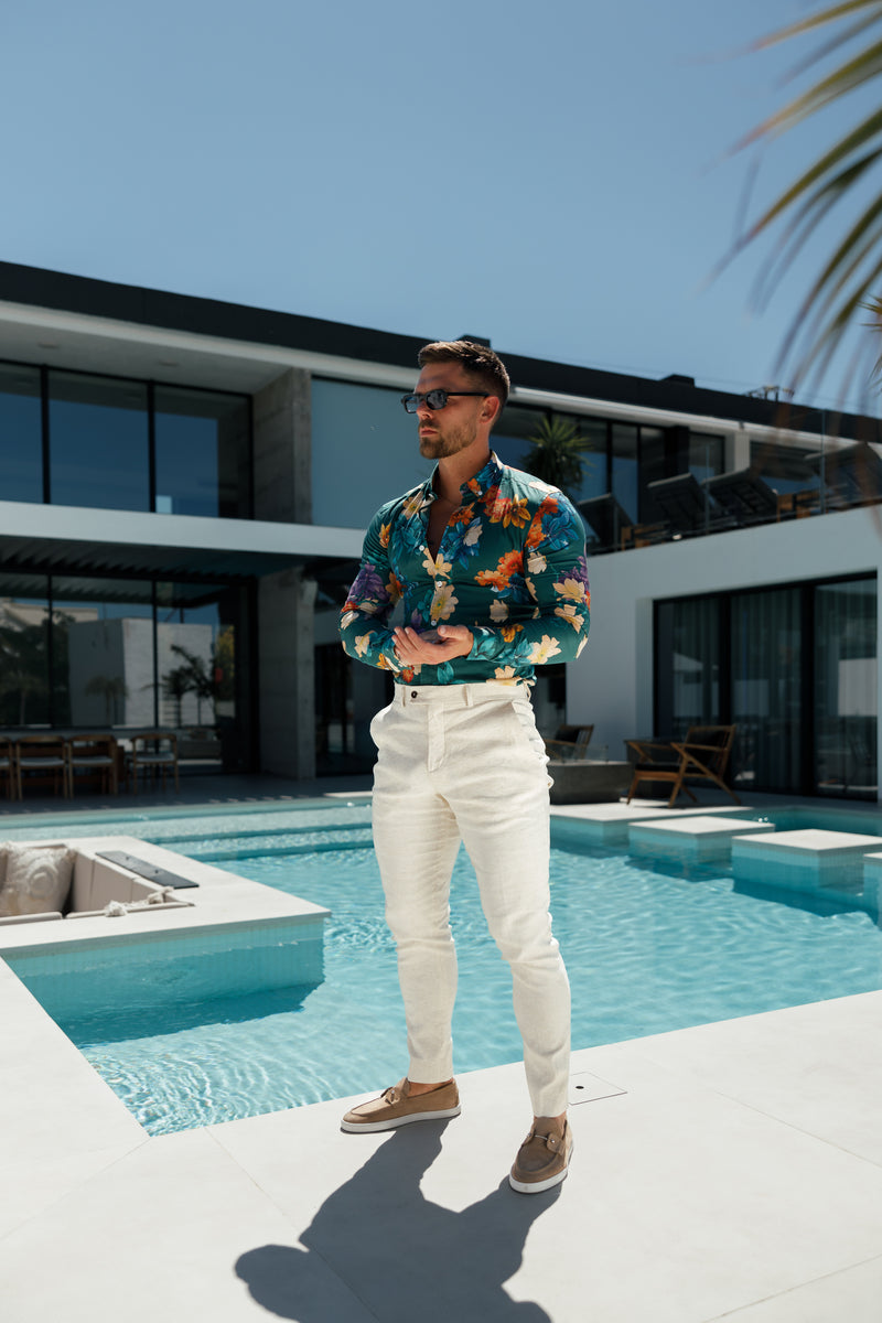 FatherSons Slim Formal Cream Linen Pants With Belt Loops - FST019 (PRE ORDER 29TH AUGUST)