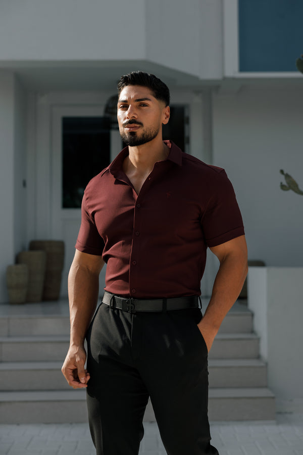 Father Sons Super Slim Scuba Burgundy Short Sleeve Stretch - FS1028