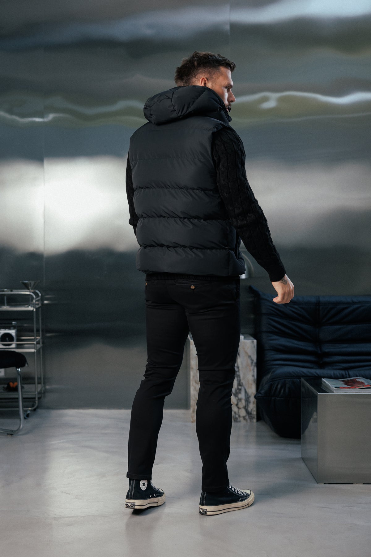 Black Padded Hooded Gilet - FSN235