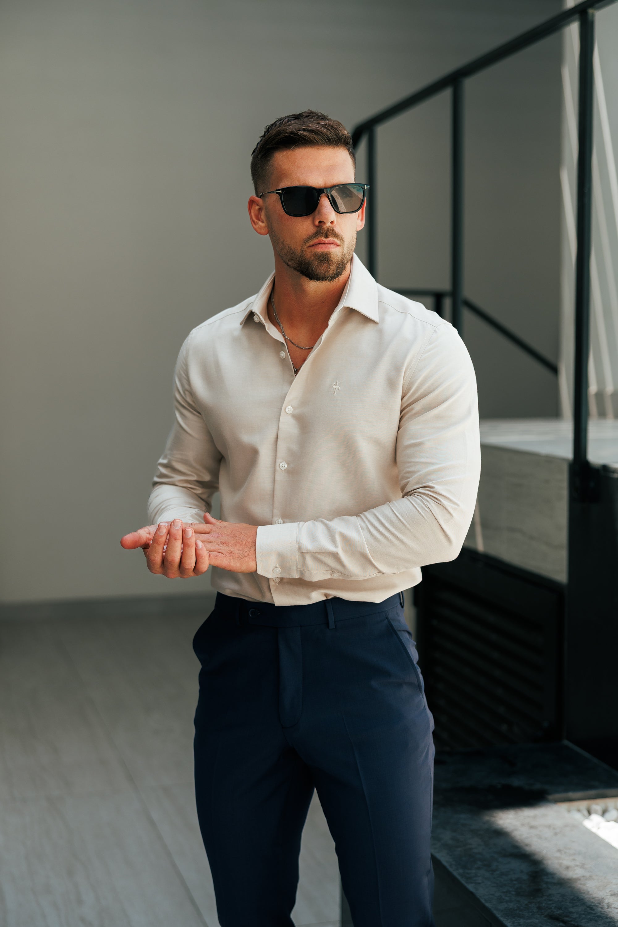 Classic Oxford Touch Long Sleeve Beige with Cutaway Collar - FS1175