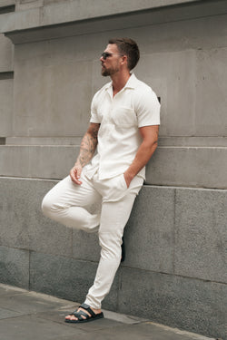 Father Sons Jersey Cord Stretch White Revere Shirt Short Sleeve - FSR017