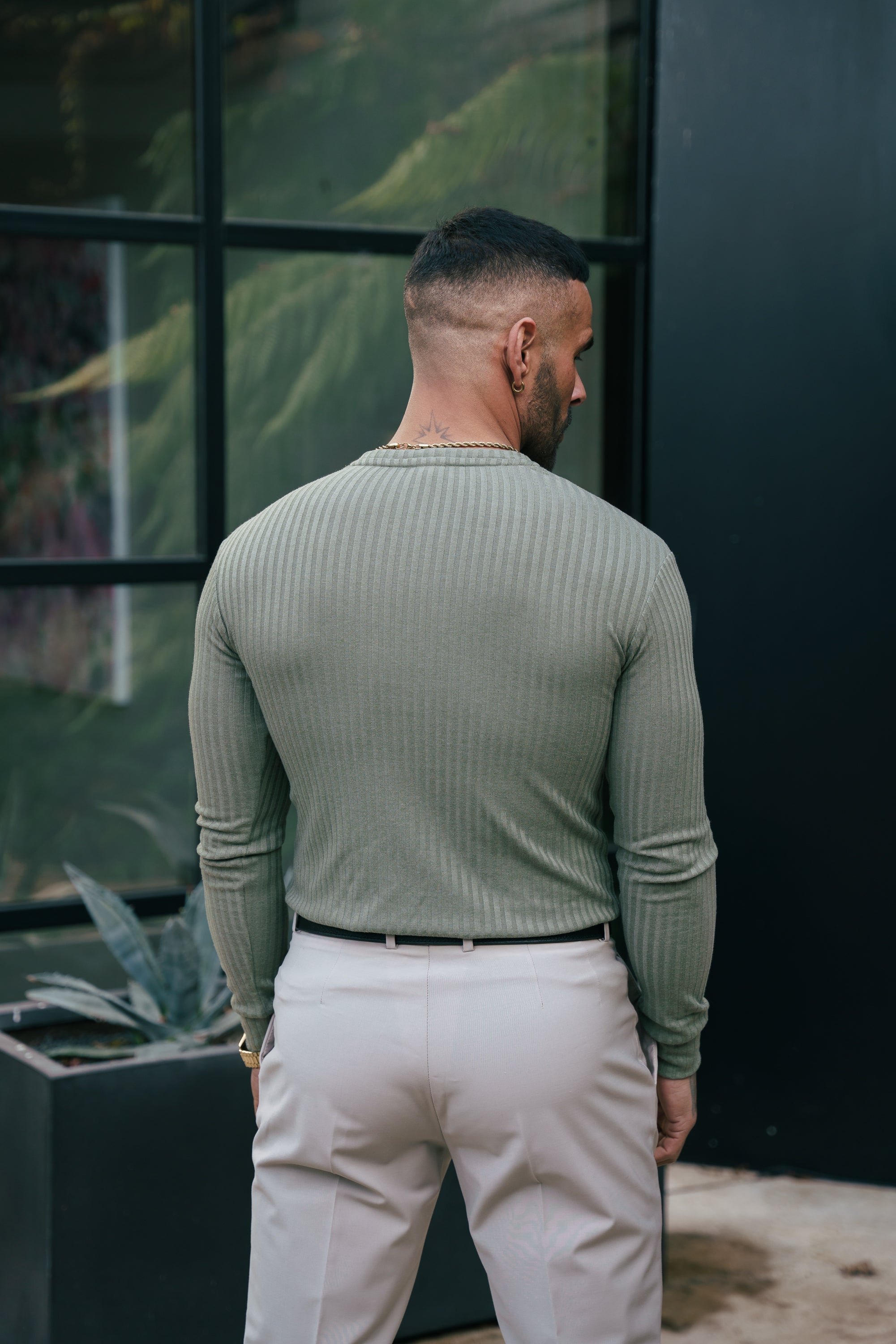 Father Sons Classic Olive Ribbed Knit Jumper With Tonal Embroidery -  FSH1285