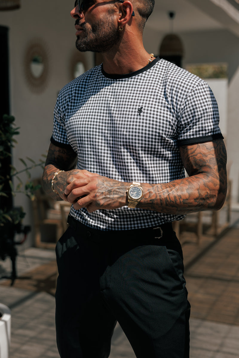 Father Sons Printed Black / White Check Fitted T Shirt - FSH1238 (PRE ORDER 16TH MAY)