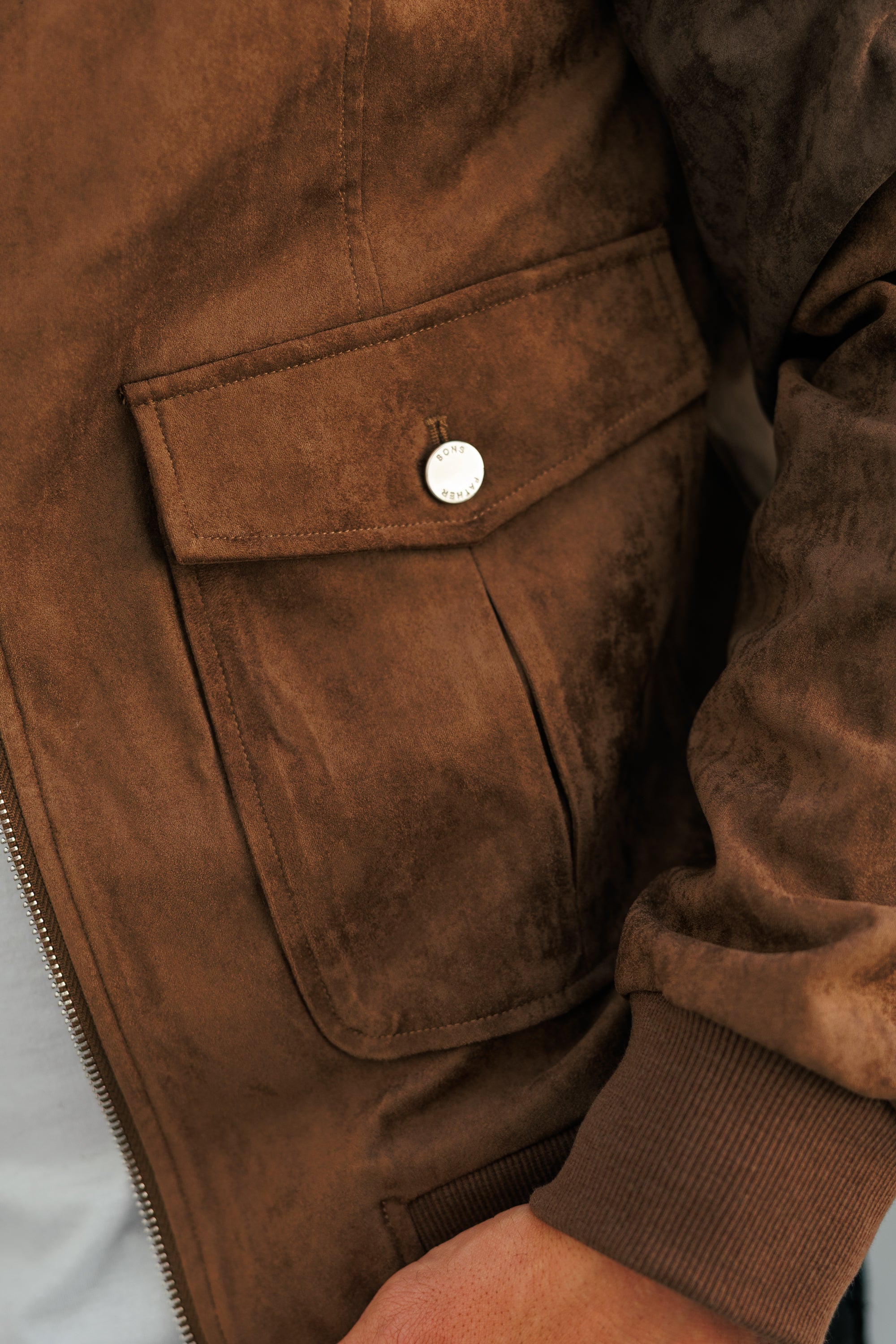 Suede Feel Light Brown Bomber Jacket - FSN229