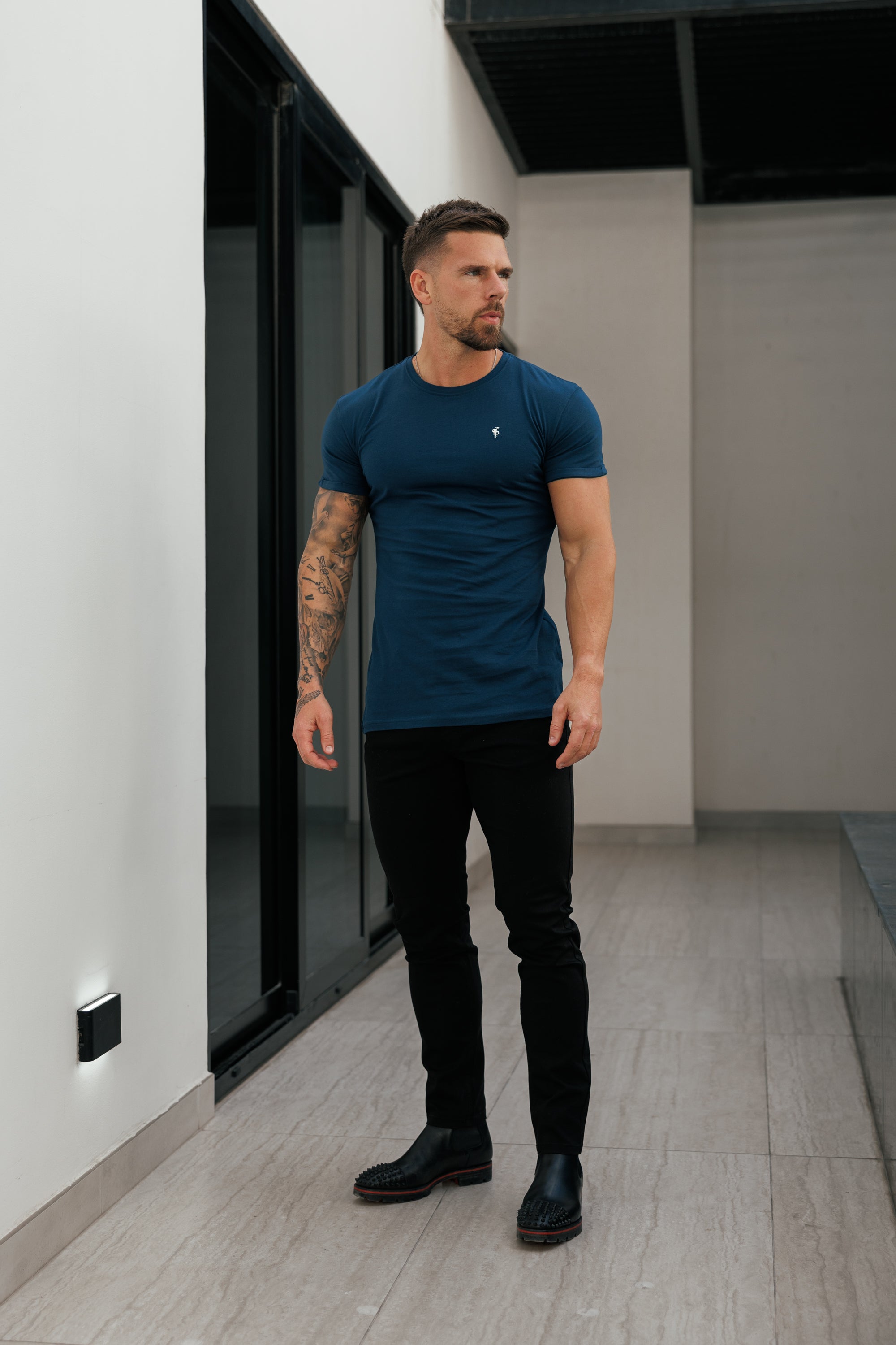 Navy / Silver Crew Tshirt with Silver Metal Emblem Decal FSH1451