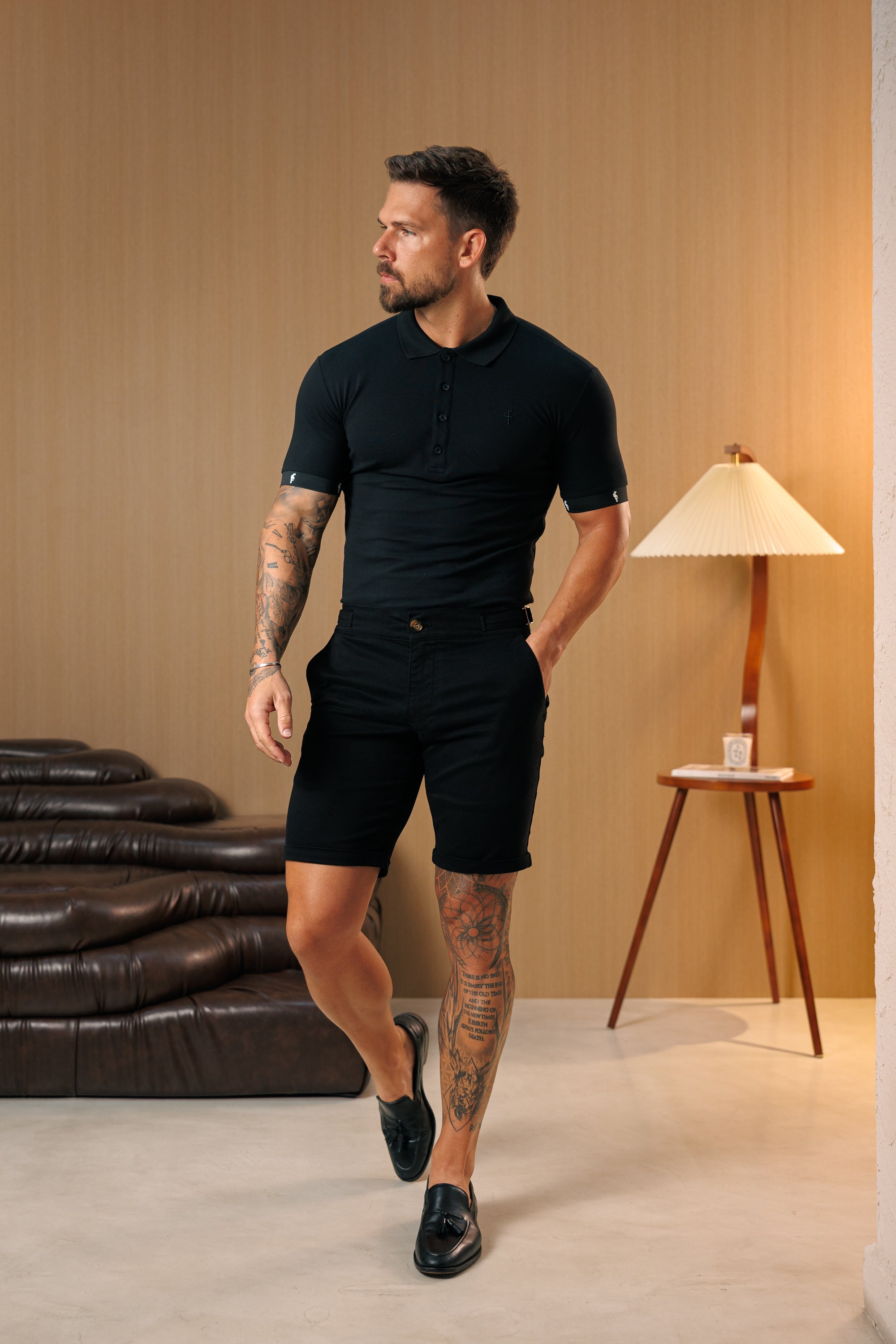 Black Chino Shorts With Side Adjusters - FSH1492