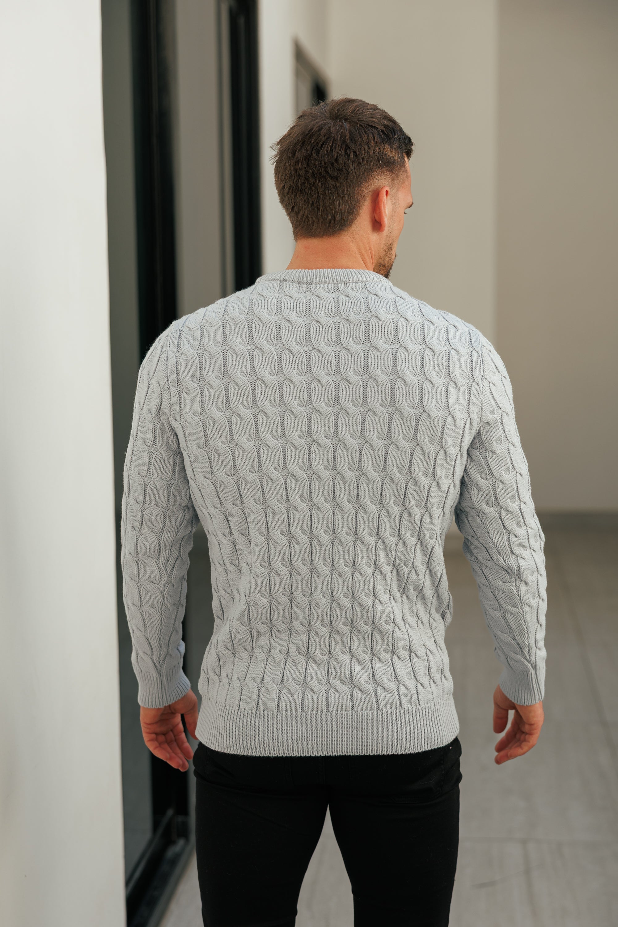 Link Weave Knit Cop Grey Crew Neck Jumper - FSJ129