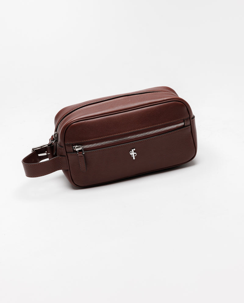 Father Sons Dark Tan Leather Wash Bag - FSH1393