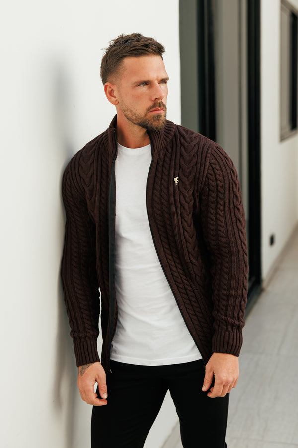 Father Sons Funnel Neck Full Zip Cardigan Brown -  FSJ142 (PRE ORDER 21ST DECEMBER)
