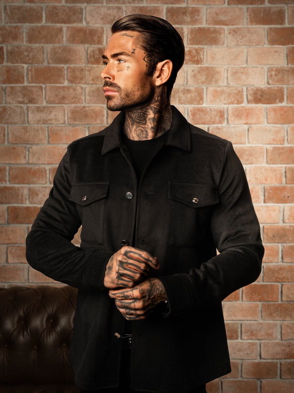 FS Brushed Button Up Plain Jacket Black - FSN182 (PRE ORDER 15TH DECEMBER) 