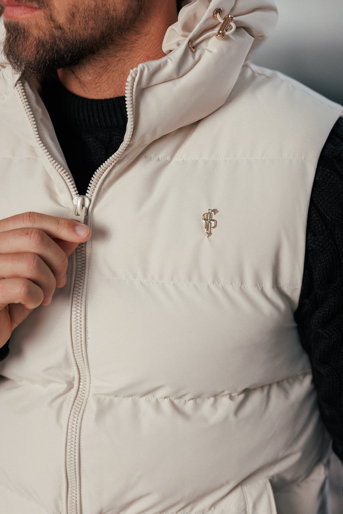 Light Beige Padded Hooded Gilet - FSN243
