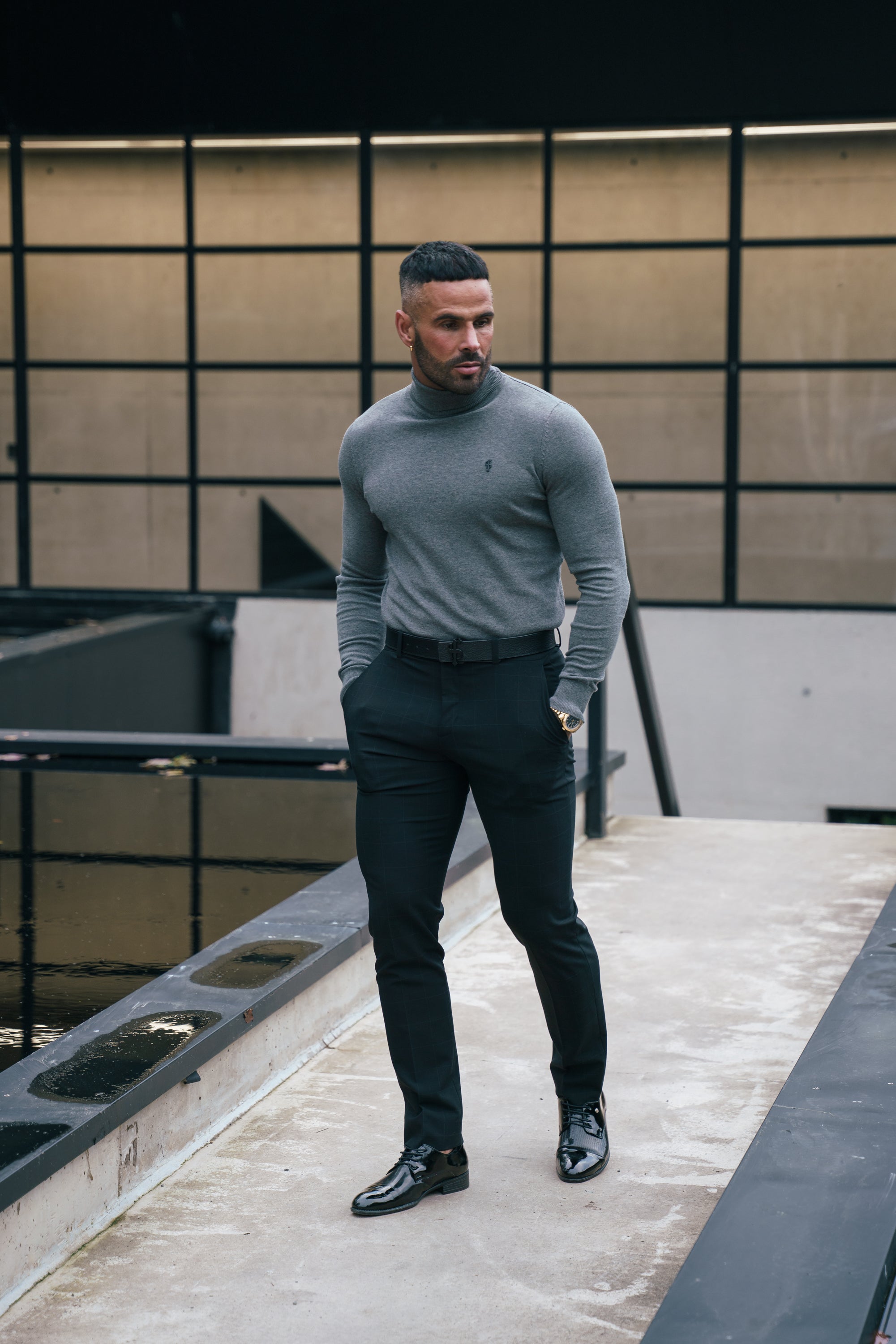 FS Charcoal Roll Neck Knitted Jumper With FS Branding -  FSN207