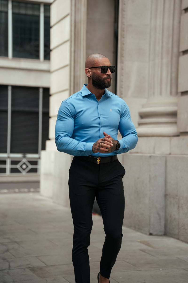 Father Sons Super Slim Stretch Light Blue Denim Long Sleeve with Cutaway Collar - FS1151