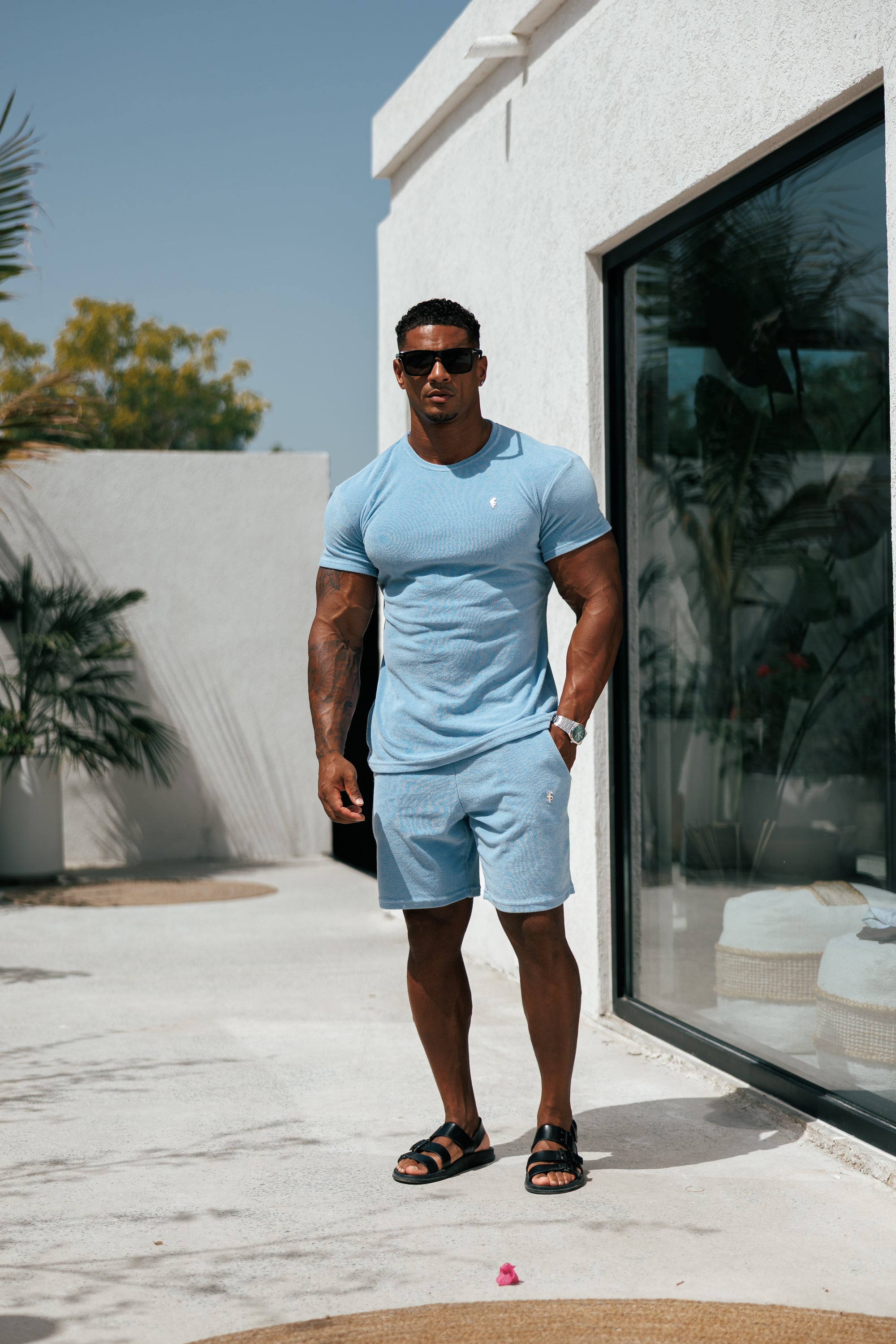 Light Blue Towelling Crew T Shirt - FSH660