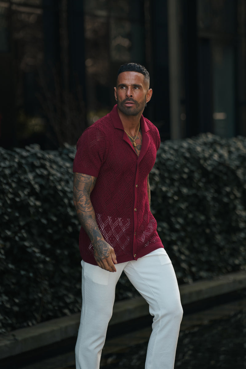 Father Sons Crochet Shirt Wine Short Sleeve - FSJ082