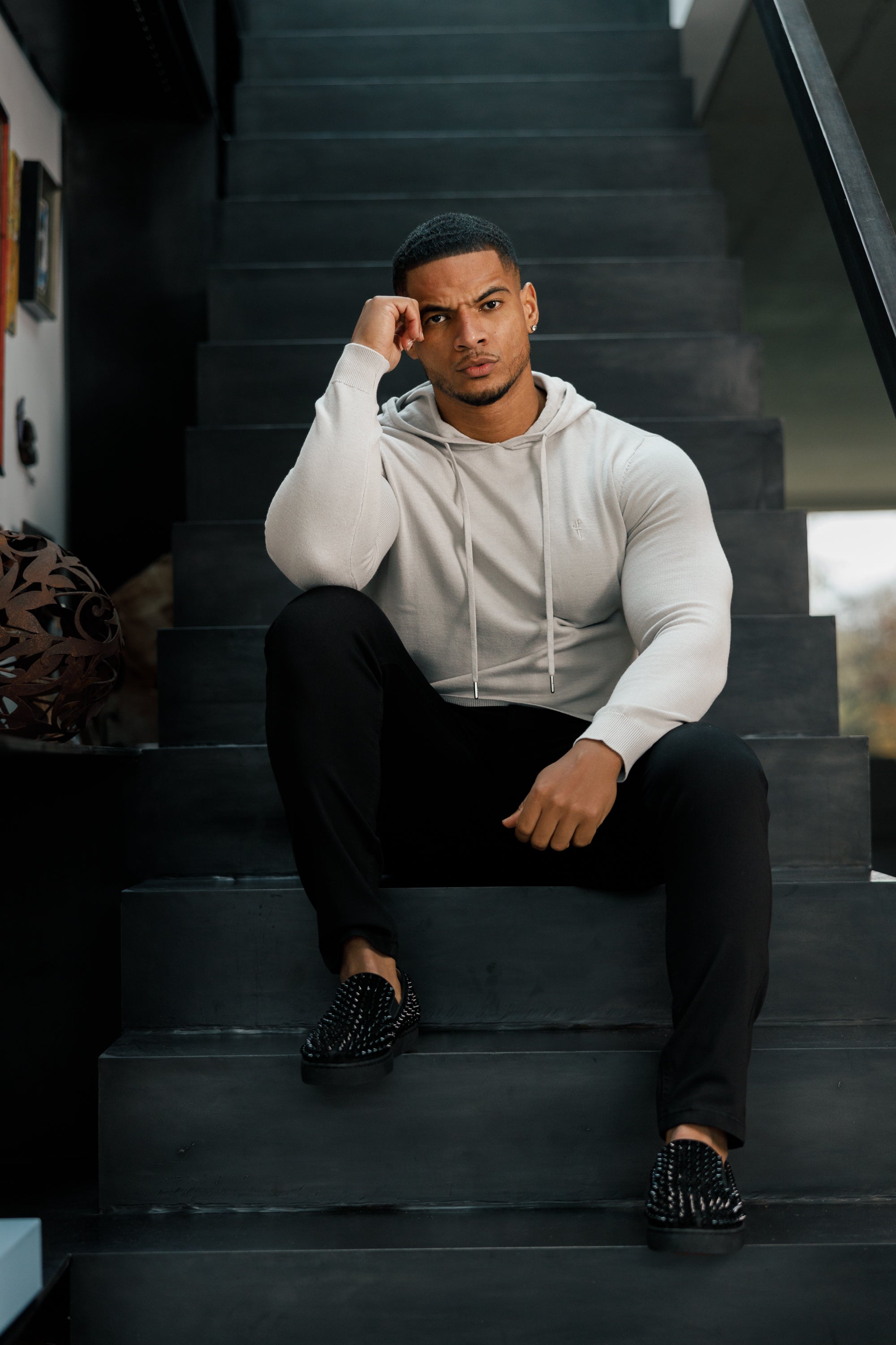 Silver Grey Knitted Overhead Hoodie - FSN117