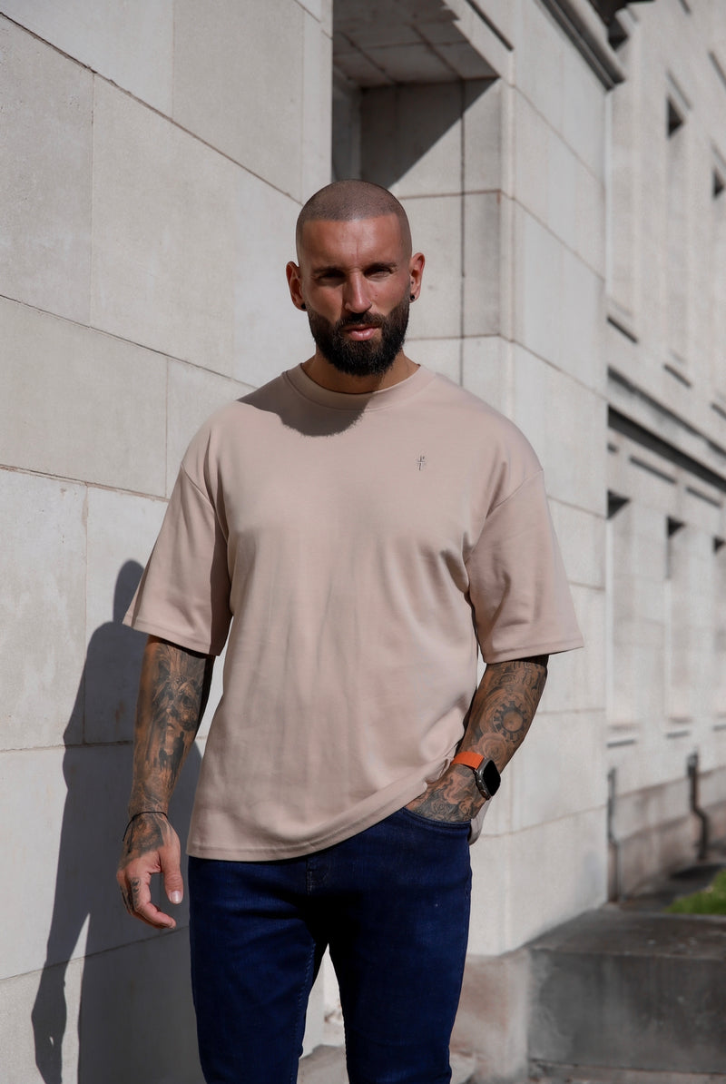 Father Sons Classic Beige Oversized Crew T Shirt - FSH867