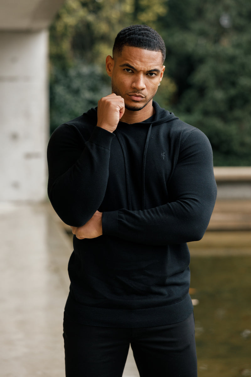 Father Sons Black Knitted Overhead Hoodie - FSN115