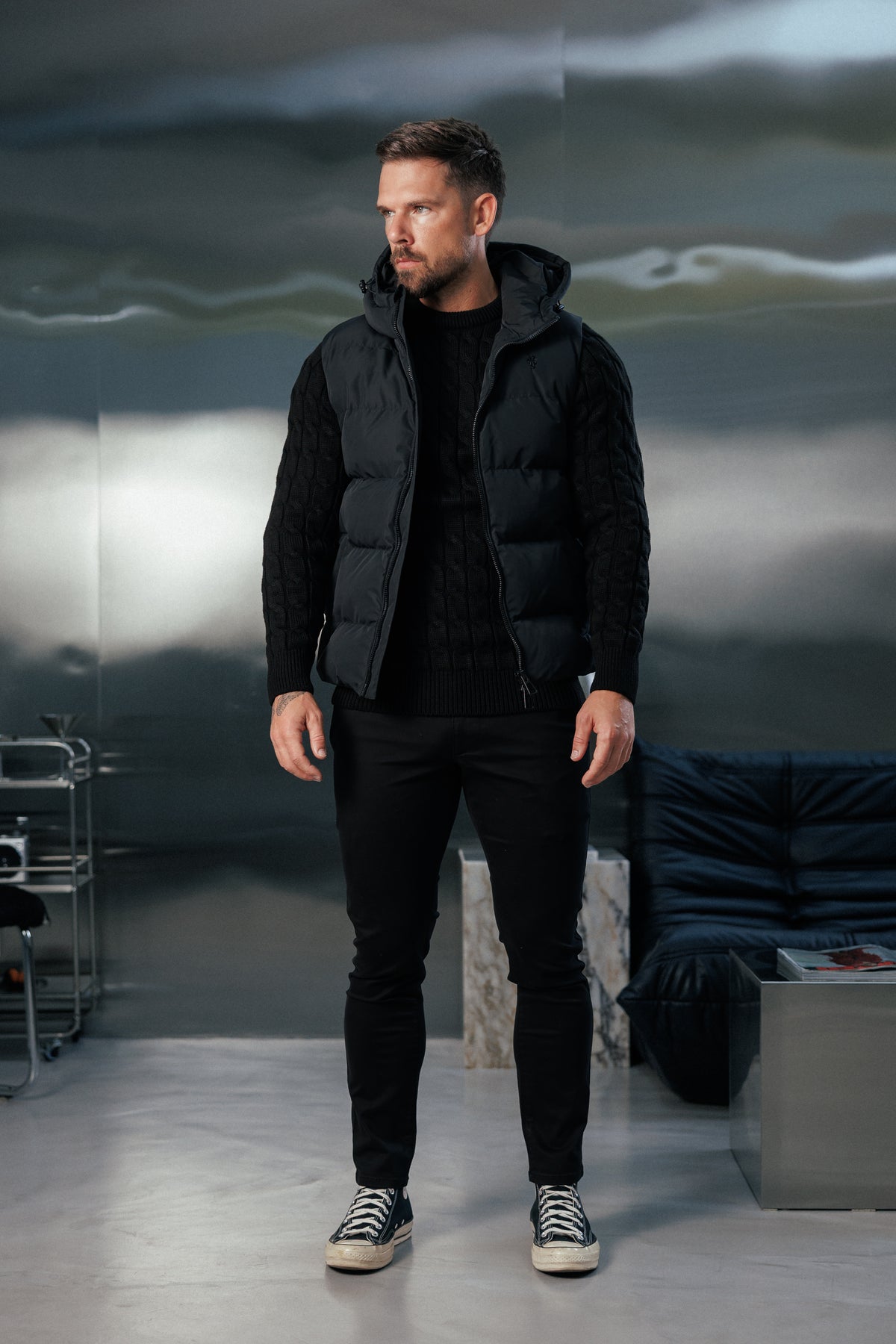 Black Padded Hooded Gilet - FSN235