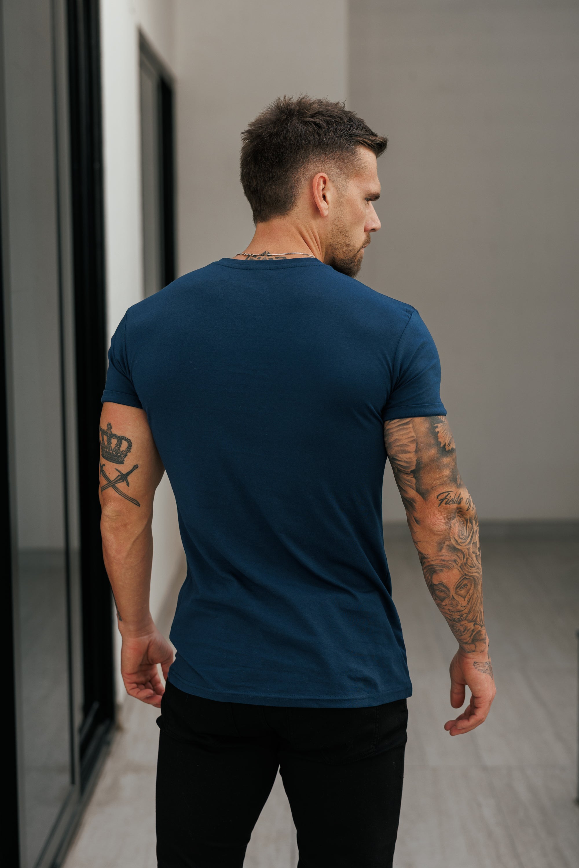 Navy / Silver Crew Tshirt with Silver Metal Emblem Decal FSH1451