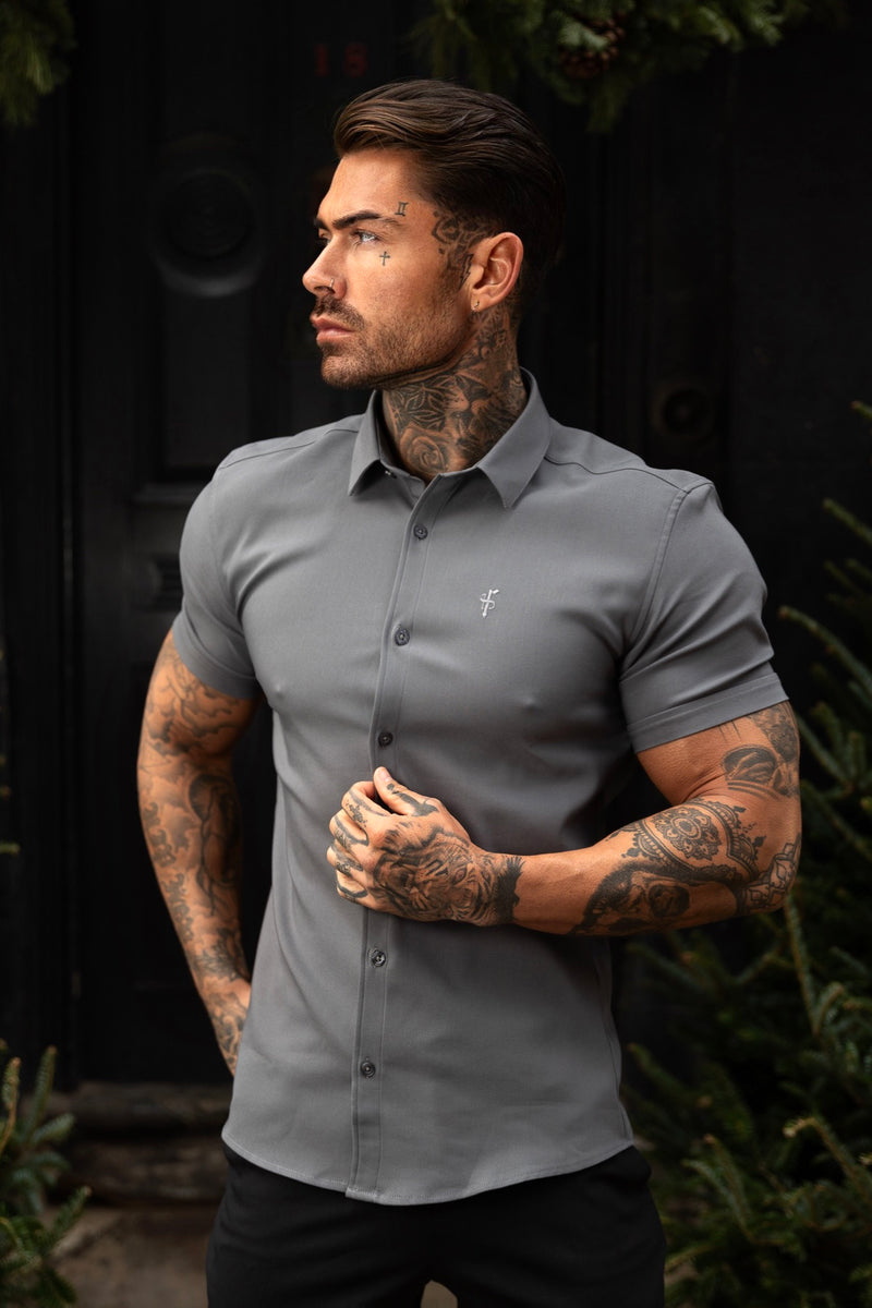 Father Sons Super Slim Scuba Gunmetal Short Sleeve Stretch - FS1032