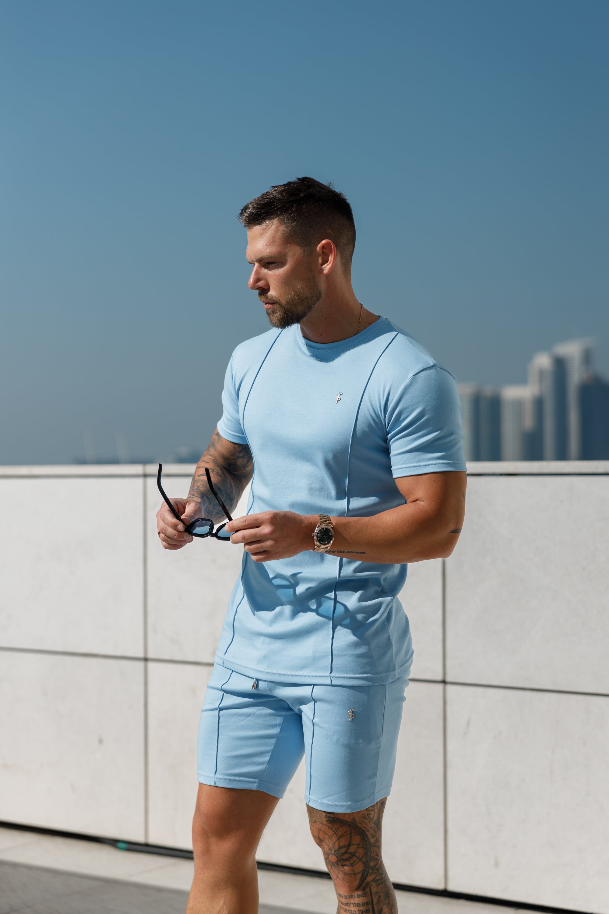 Light Blue / Silver Elasticated Drawstring Pintuck Shorts - FSH1059