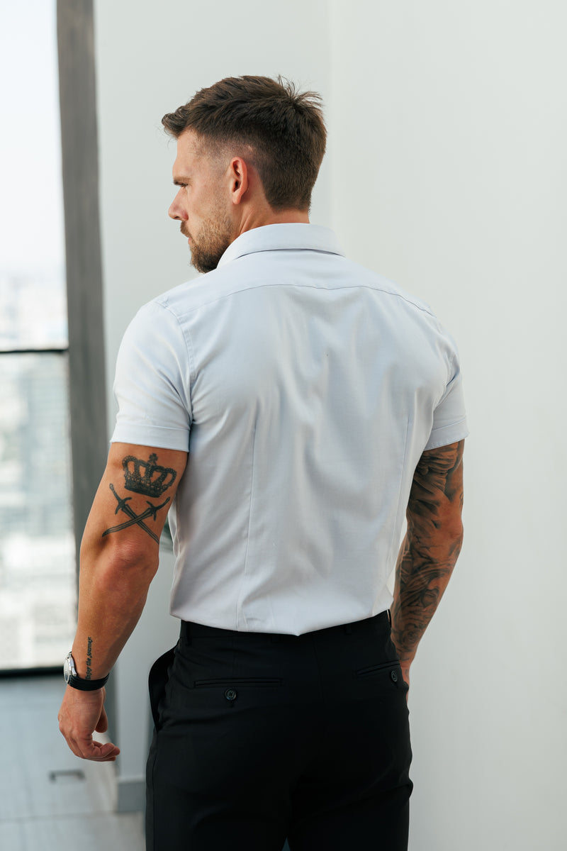 Father Sons Classic Stretch Oxford Short Sleeve Light Grey with Button Down Collar - FS1214