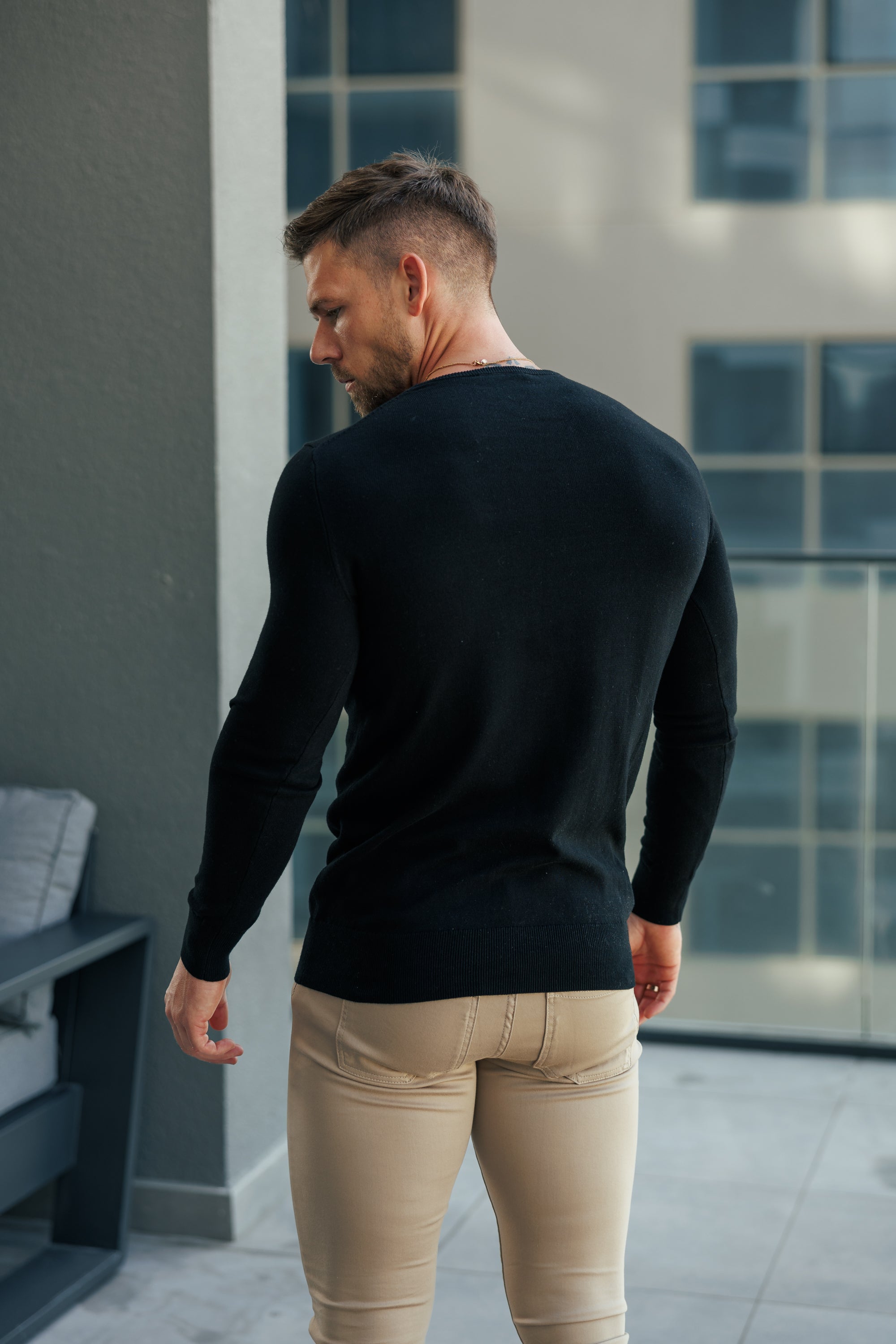 FS Black Crew Neck Knitted Jumper With FS Branding -  FSN194