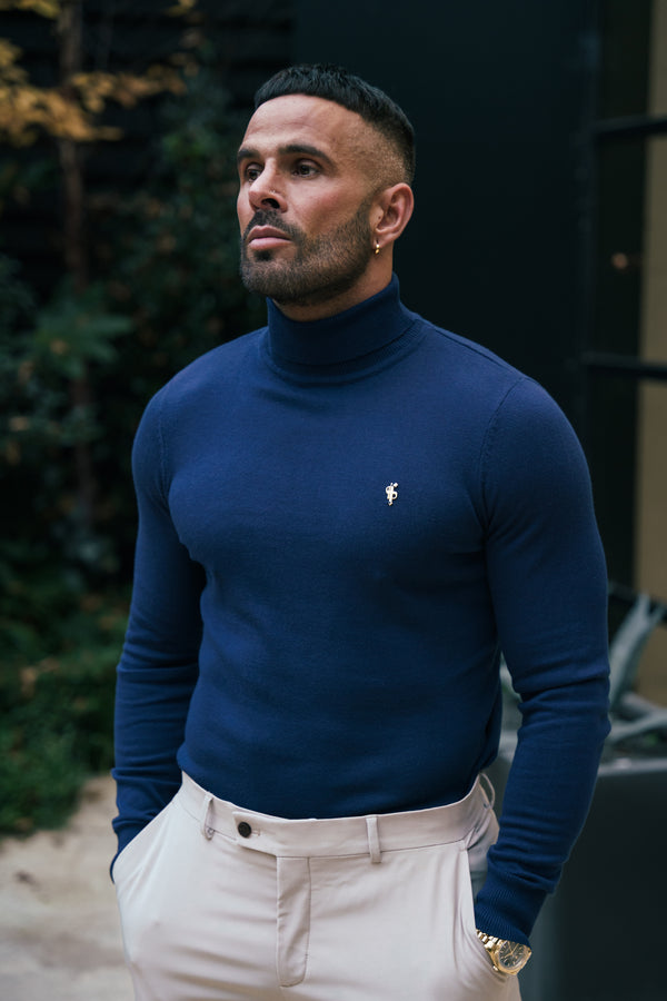 FS Navy Roll Neck Knitted Jumper With FS Branding - FSN206