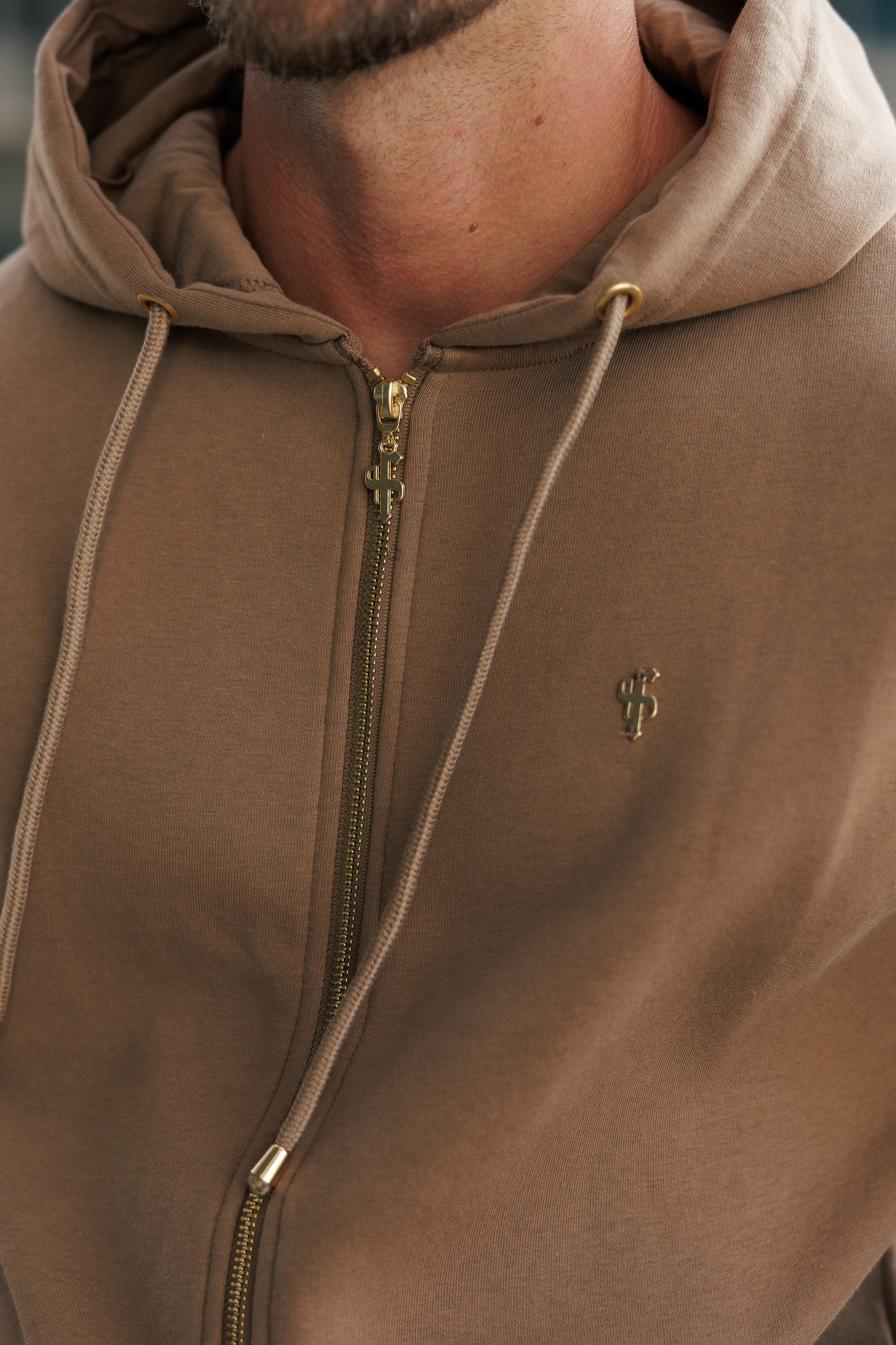 Taupe / Gold Full Zip Hoodie with Pockets - FSH1248