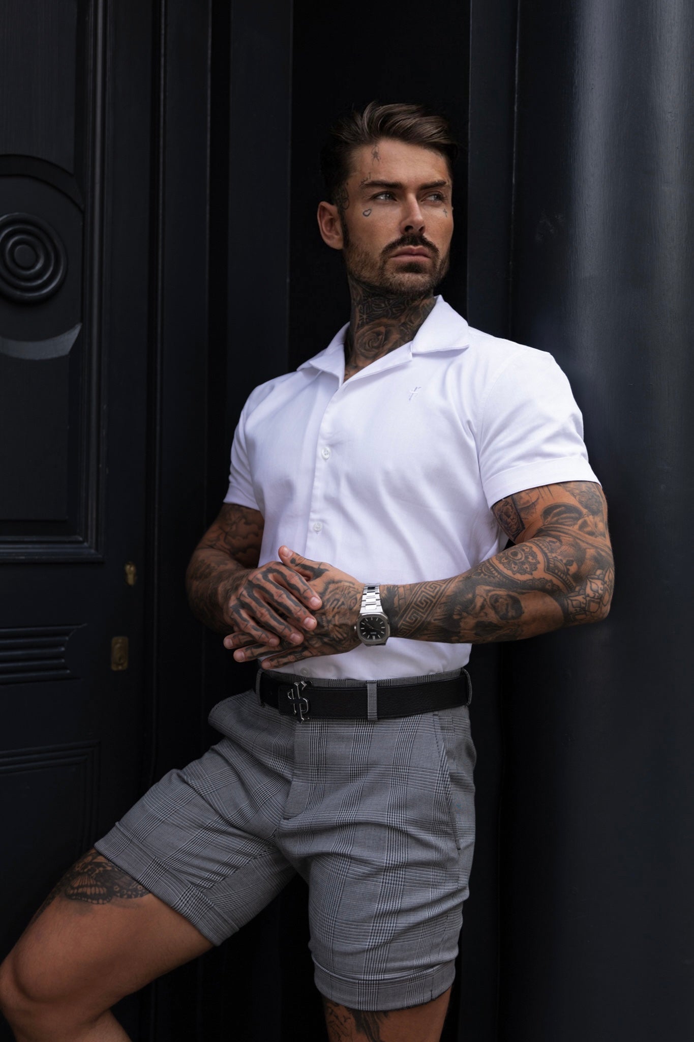 Hawaiian Boxy Stretch White Linen Short Sleeve with Revere Collar Short Sleeve - FS1095
