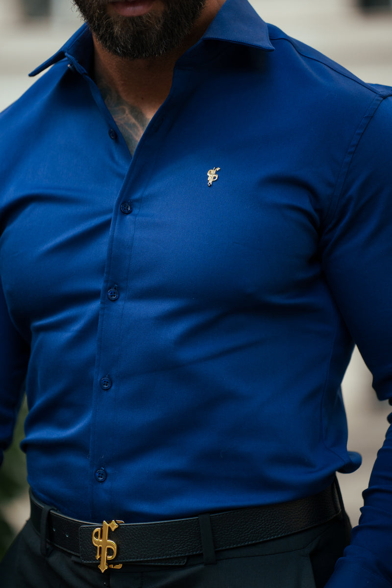 Father Sons Super Slim Stretch Navy Denim Long Sleeve with Cutaway Collar - FS1149