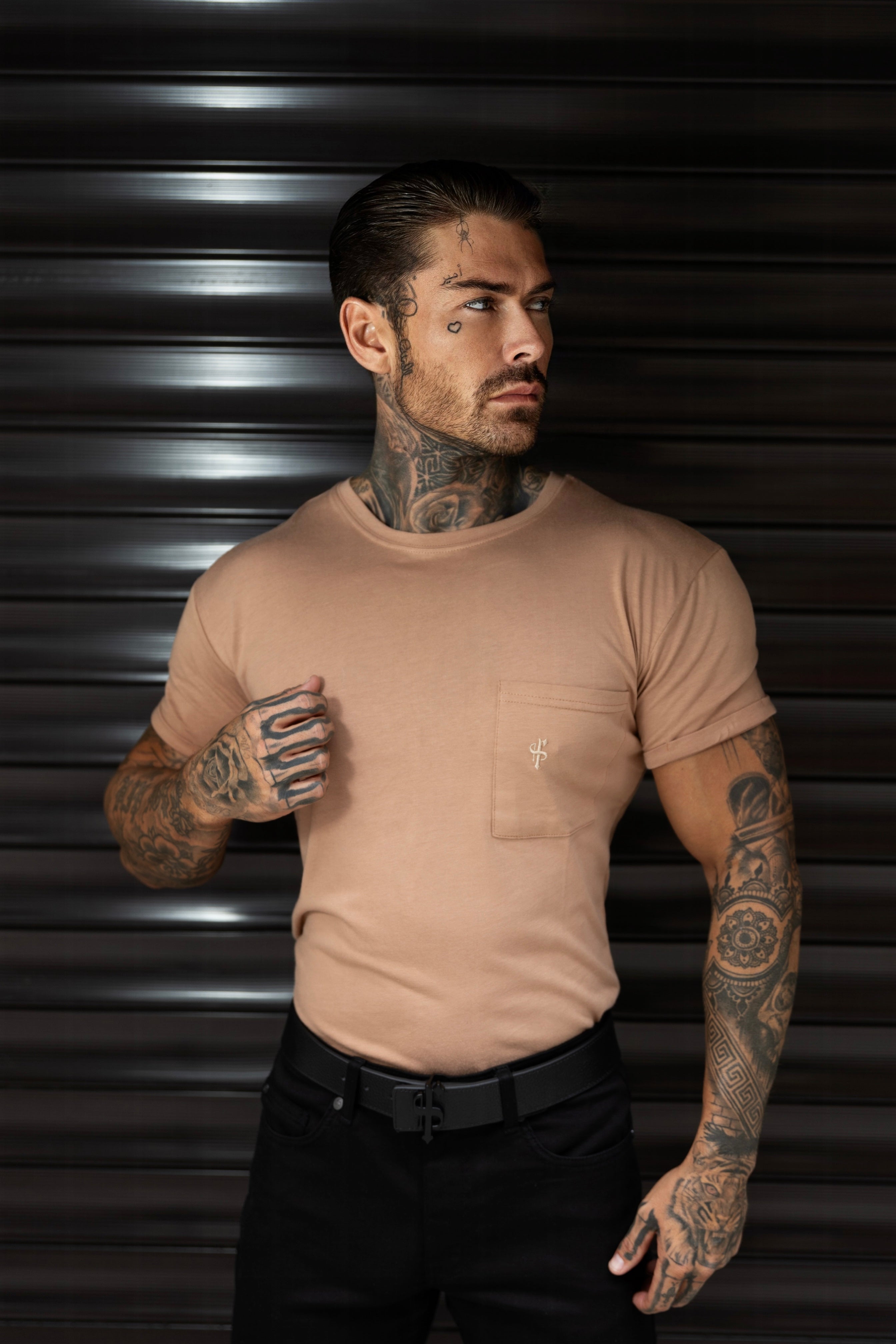 Taupe Bamboo Crew T Shirt With Pocket Short Sleeve- FSH1100