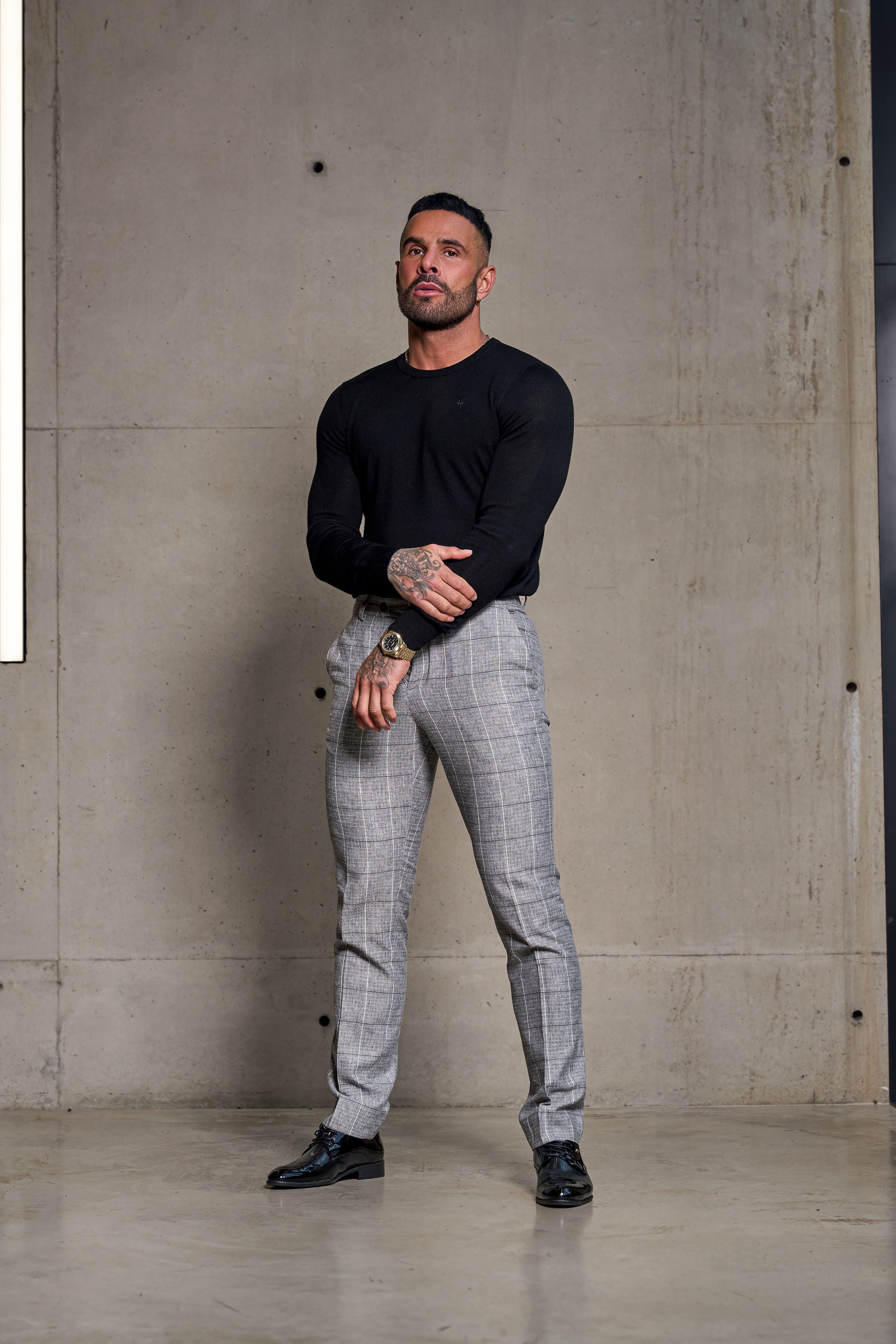 Father Sons Relaxed Formal Grey / White Check Pants - FSTR013 