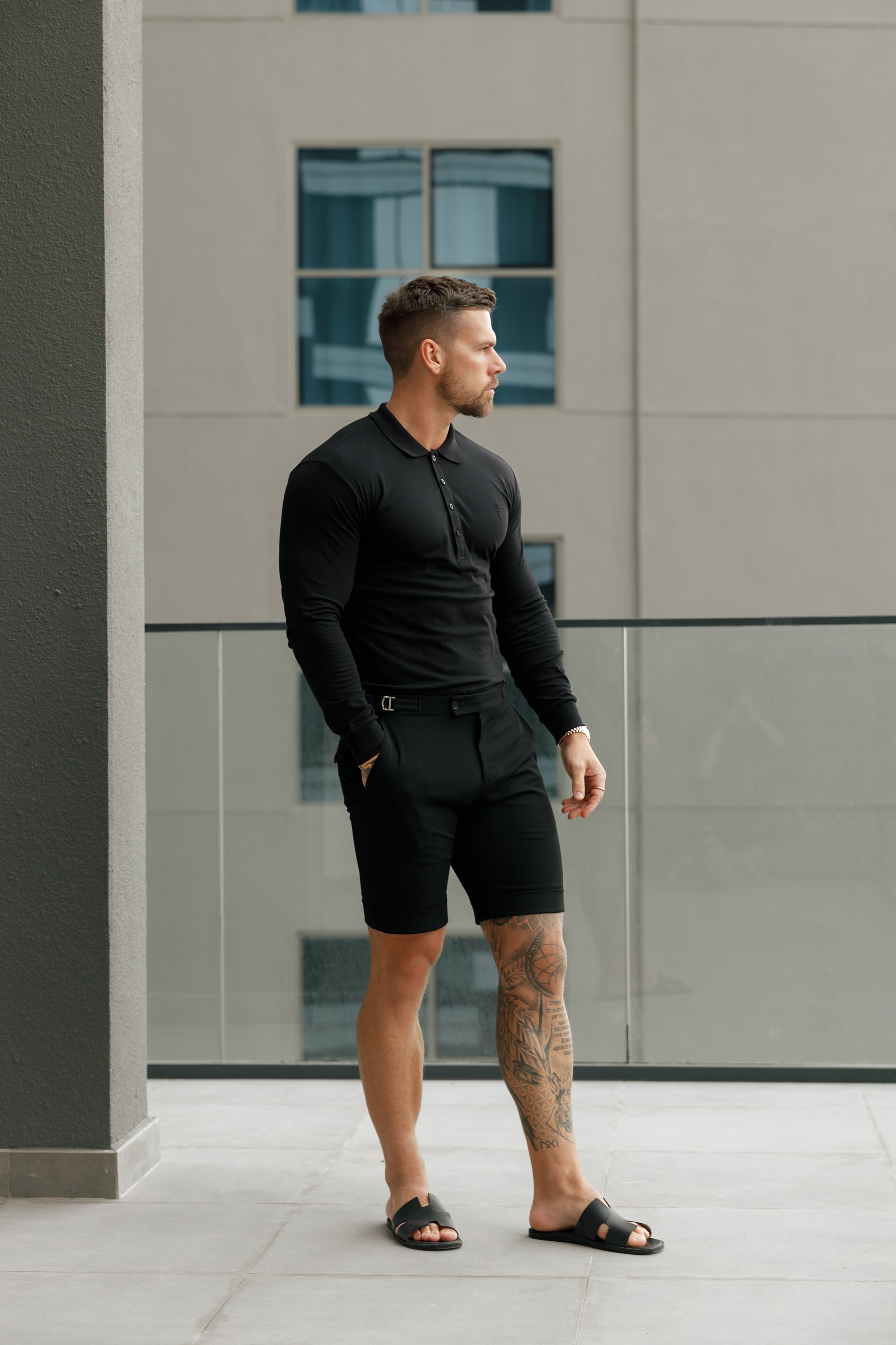 Tailored Black Shorts With Silver Buckle Adjusters - FSTS003